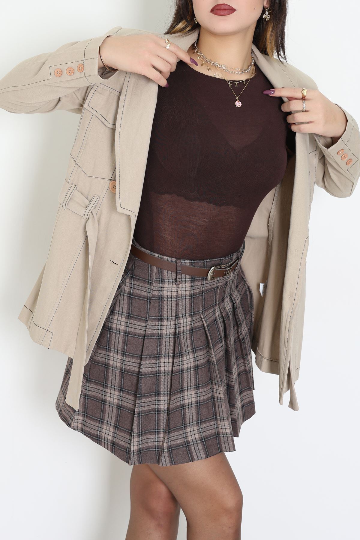 Bağlamalı Gabardin Ceket Bej - 8123.179.