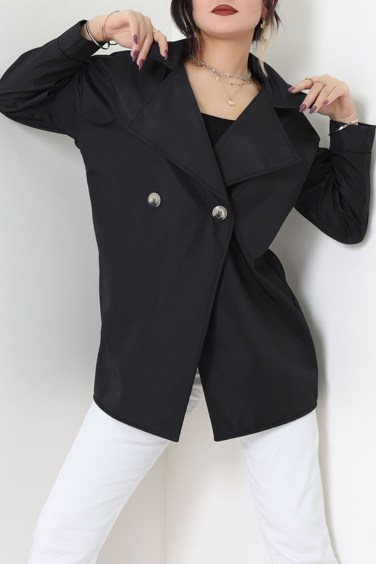 Düğmeli Trençkot Siyah - 7578.179.