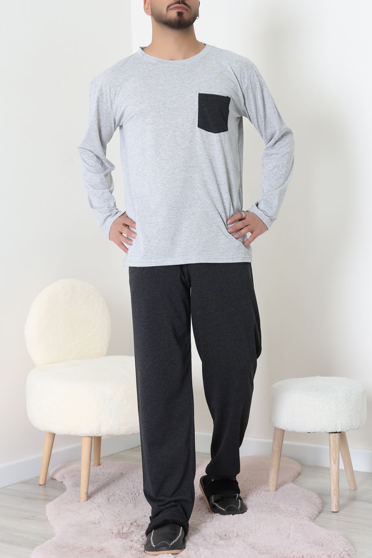 Cep Detay Süprem Erkek Pijama Takımı Gri - 42218.1048.