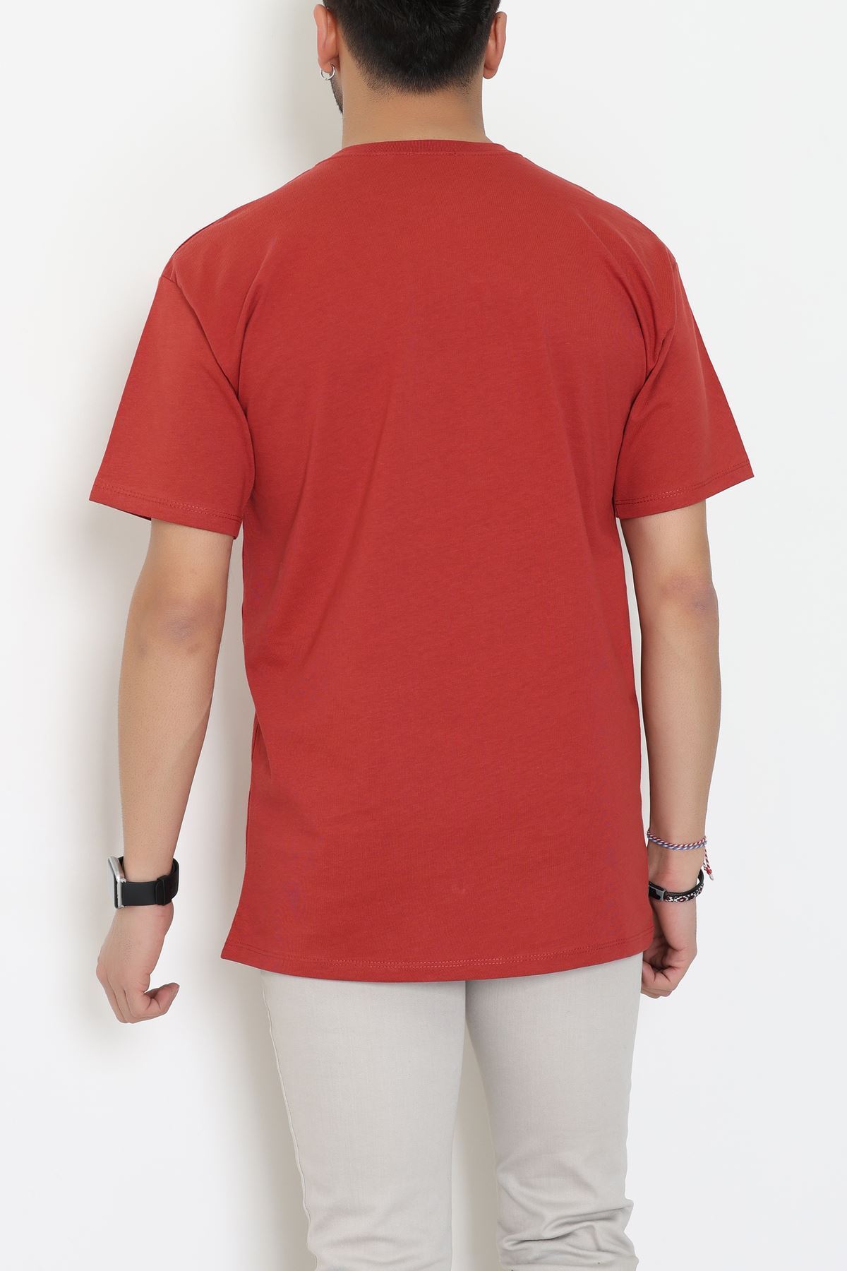 Kompak Penye Unisex Baskısız Oversize Tişört Kiremit - 55045.1872.