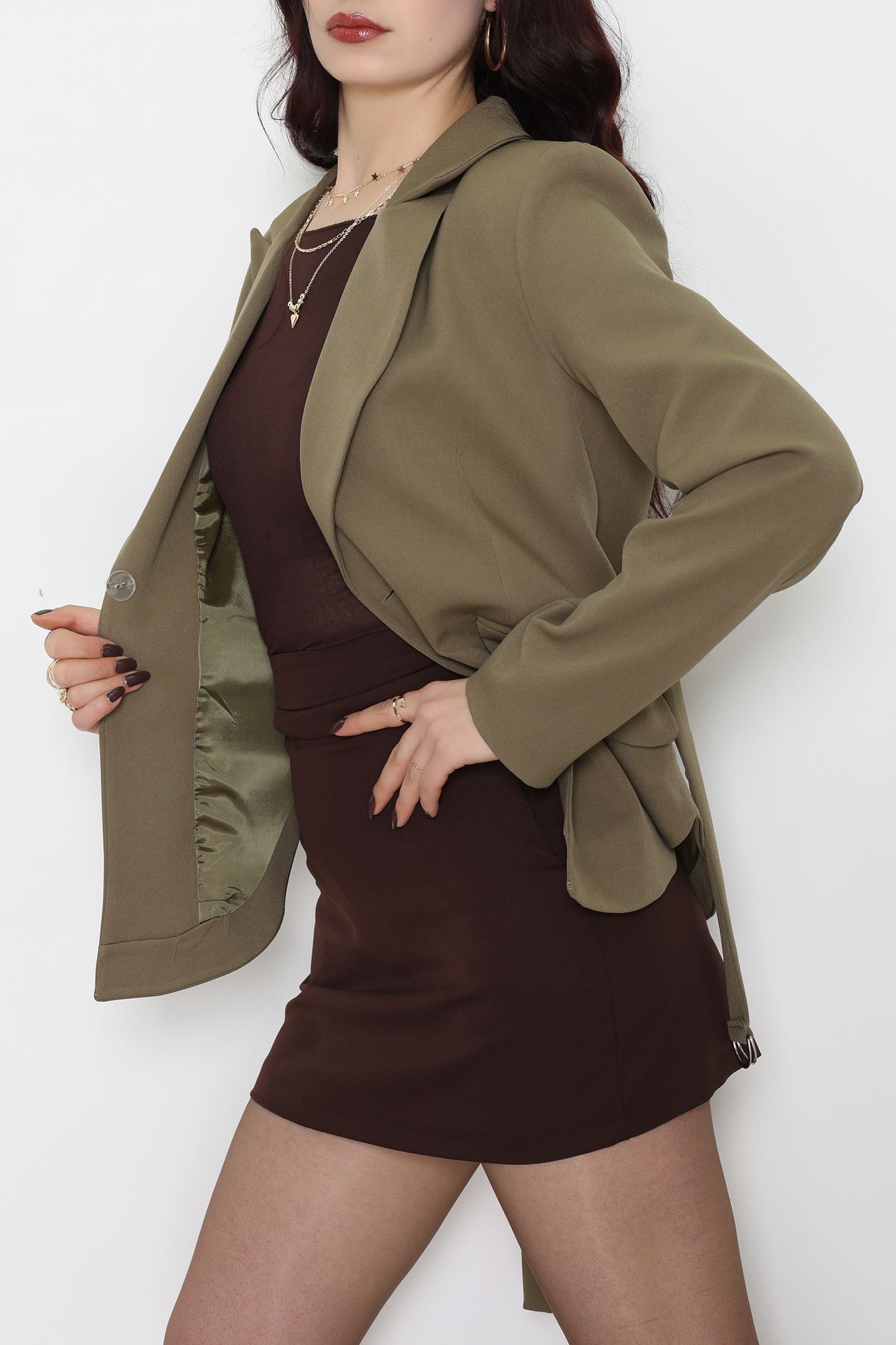Dabıl Kumaş Astarlı Blazer Ceket Haki - 2148.1991.