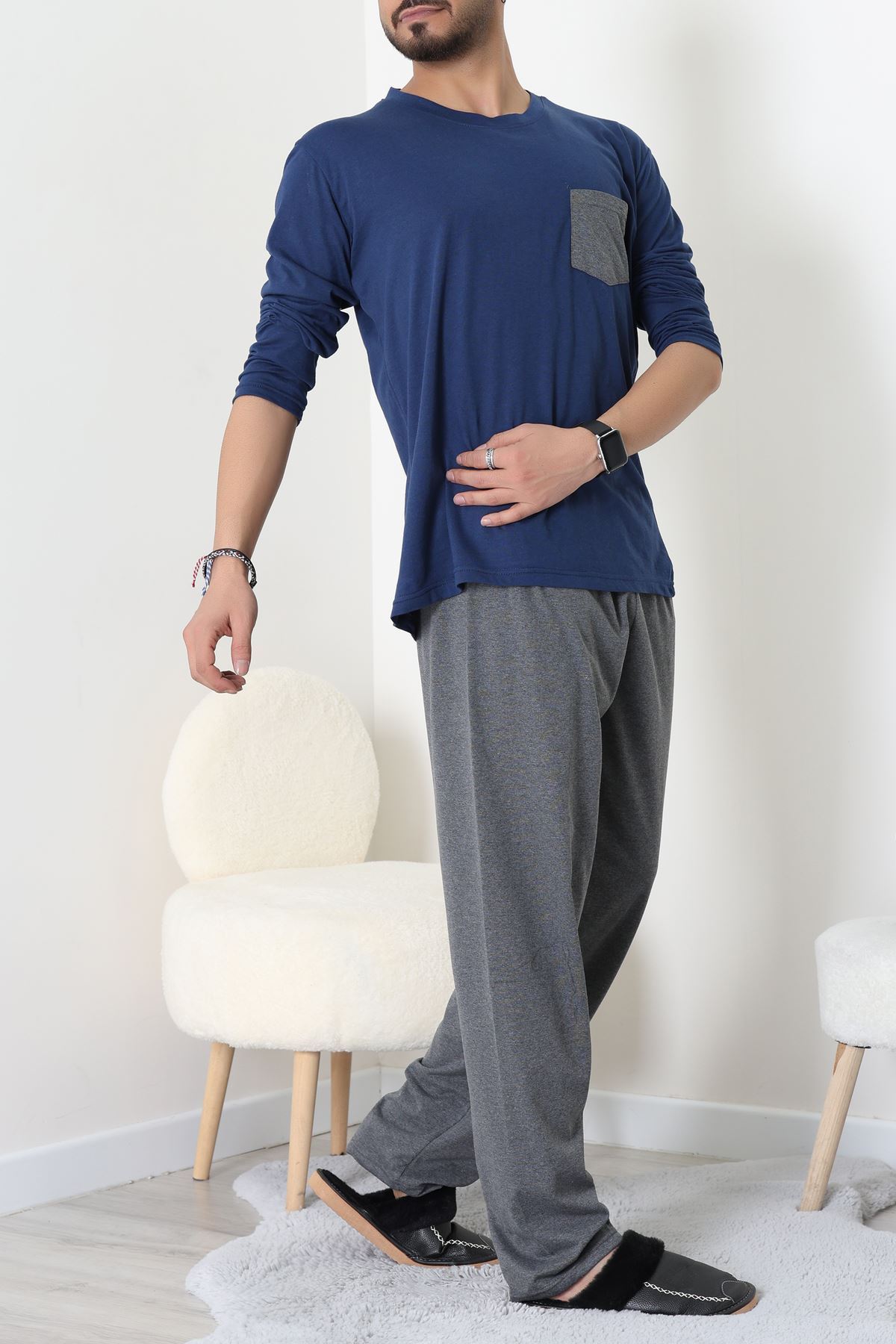 Cep Detay Süprem Erkek Pijama Takımı Lacivert - 42218.1048.