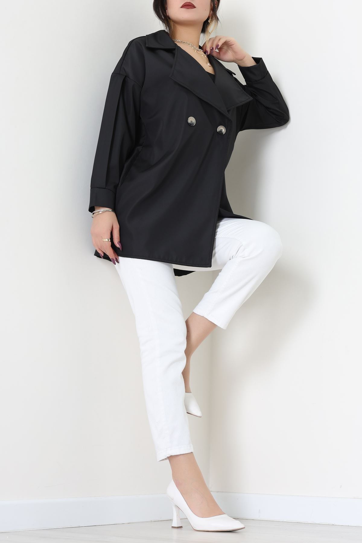 Düğmeli Trençkot Siyah - 7578.179.