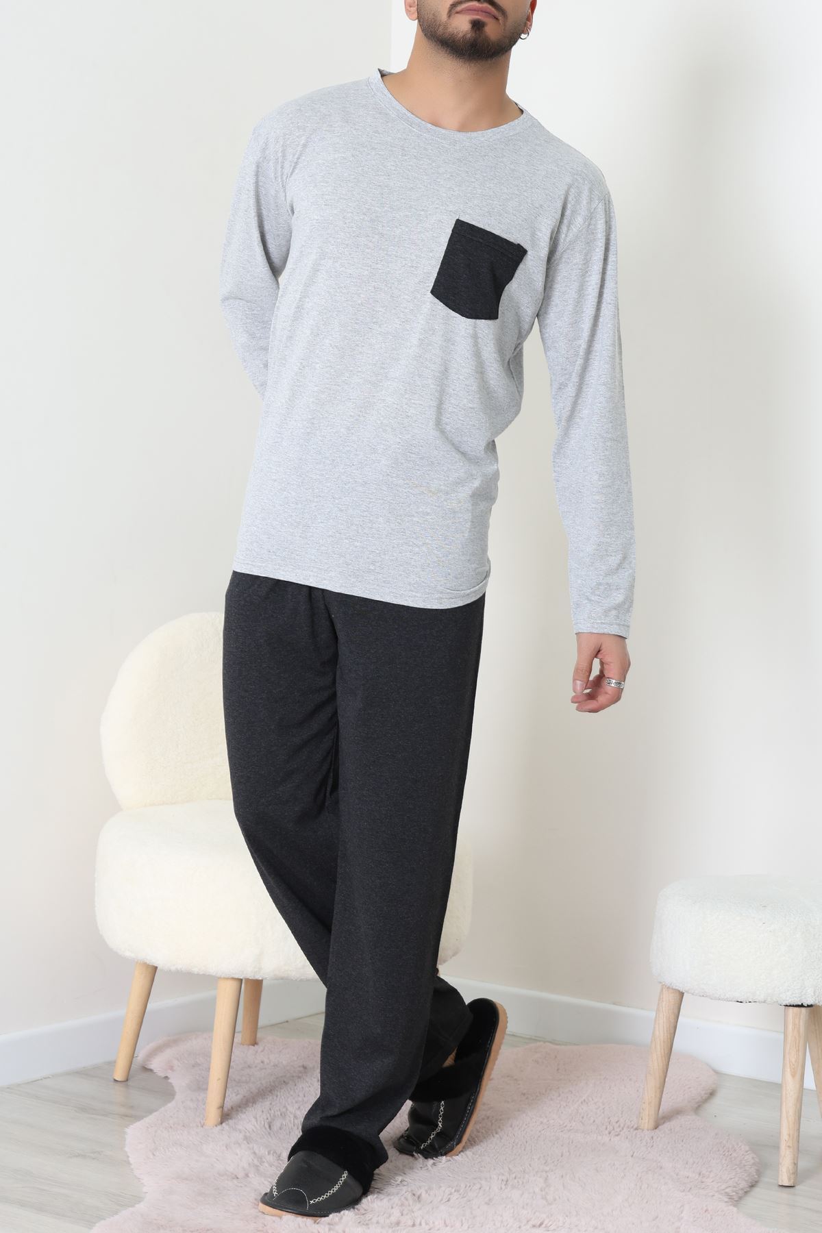 Cep Detay Süprem Erkek Pijama Takımı Gri - 42218.1048.