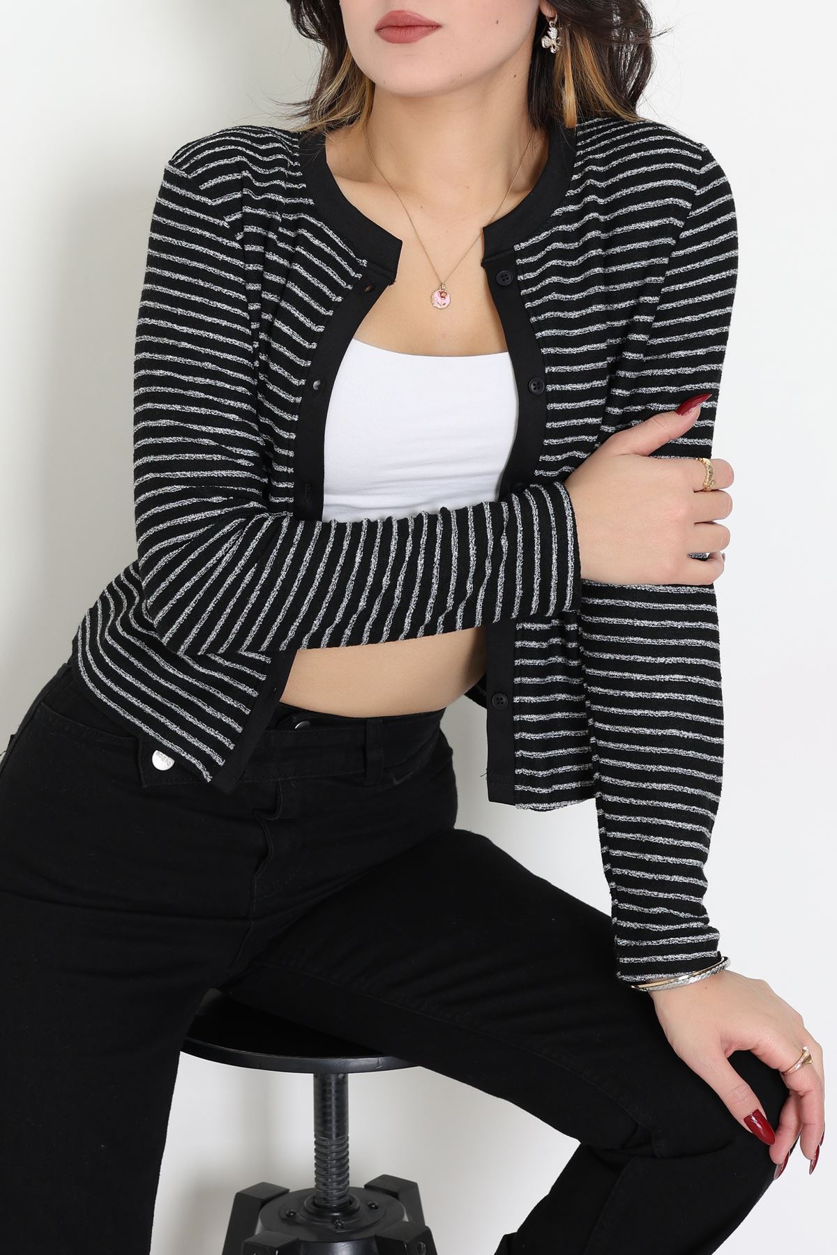 Düğmeli Hırka Siyahbeyaz - 31835.2131.