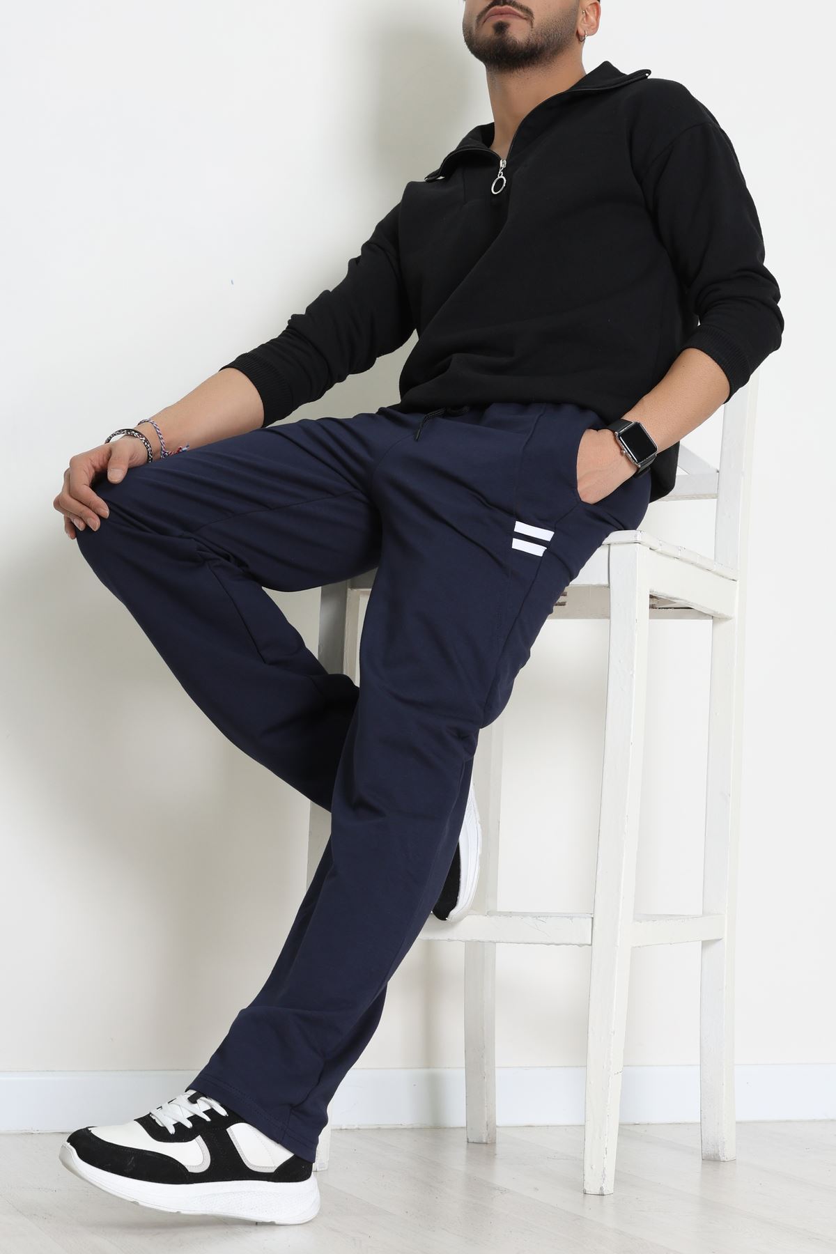 Likralı 2 İplik Bol Paça Erkek Eşofman Altı Lacibeyaz - 70899.1938.