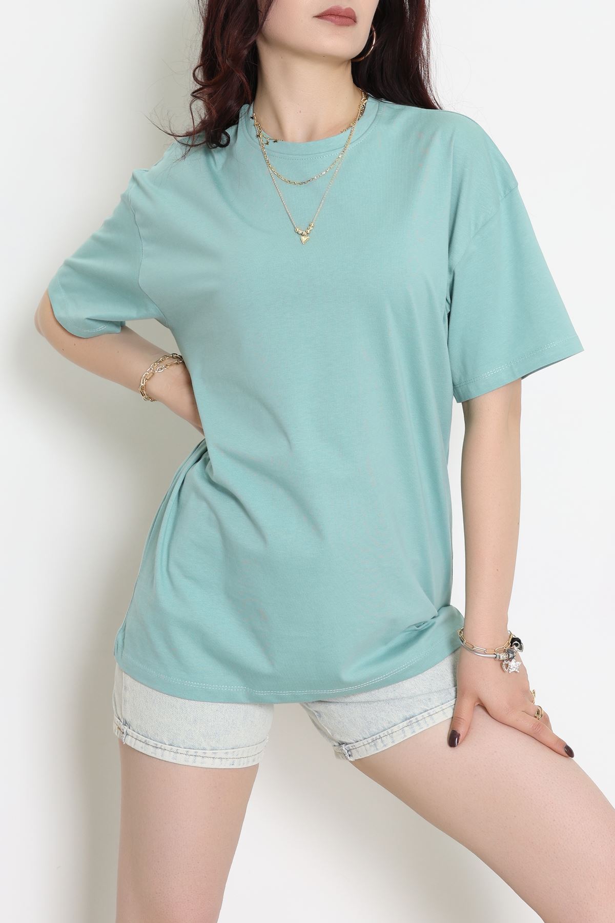 Kompak Penye Unisex Baskısız Oversize Tişört Mint - 55045.1872.
