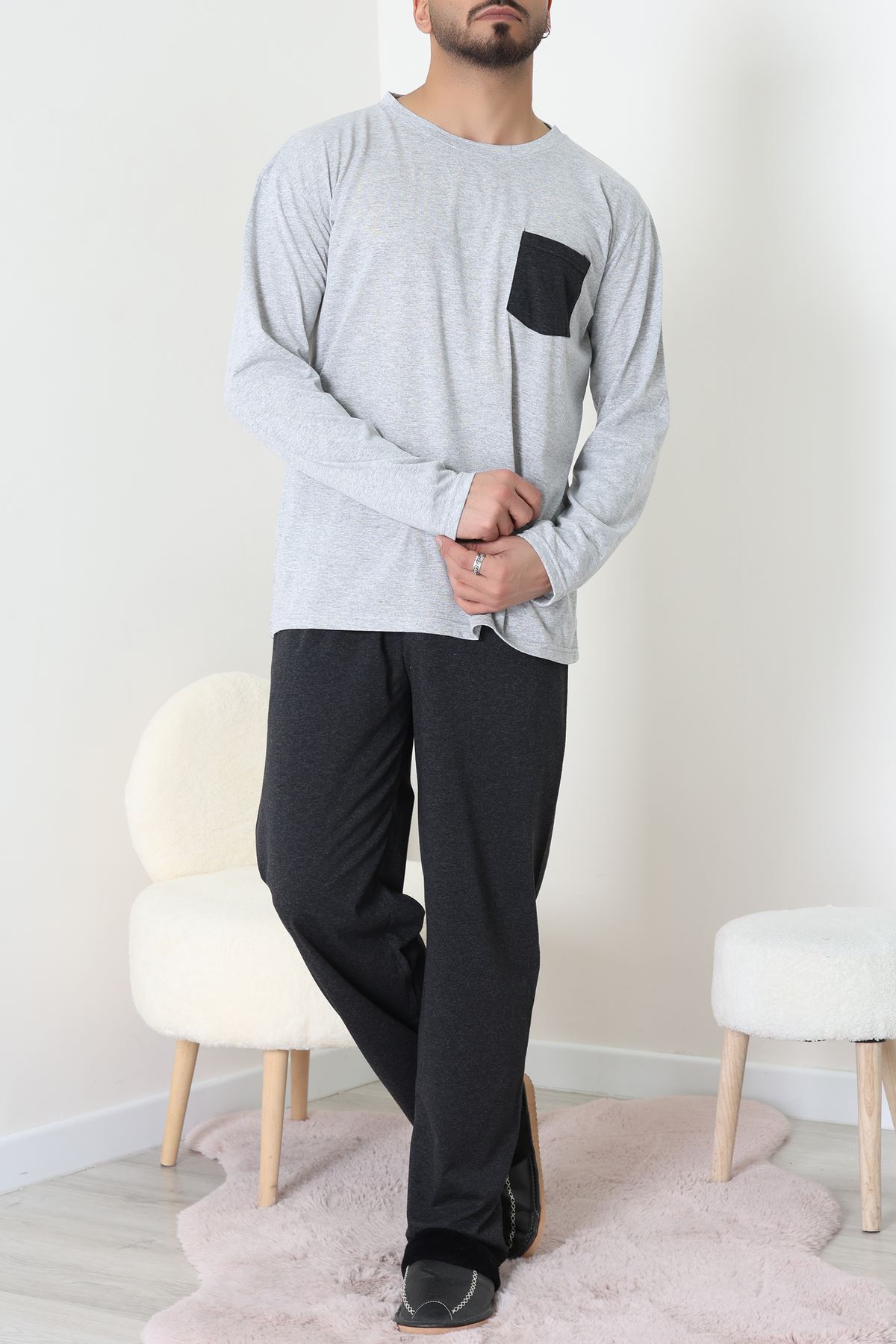 Cep Detay Süprem Erkek Pijama Takımı Gri - 42218.1048.