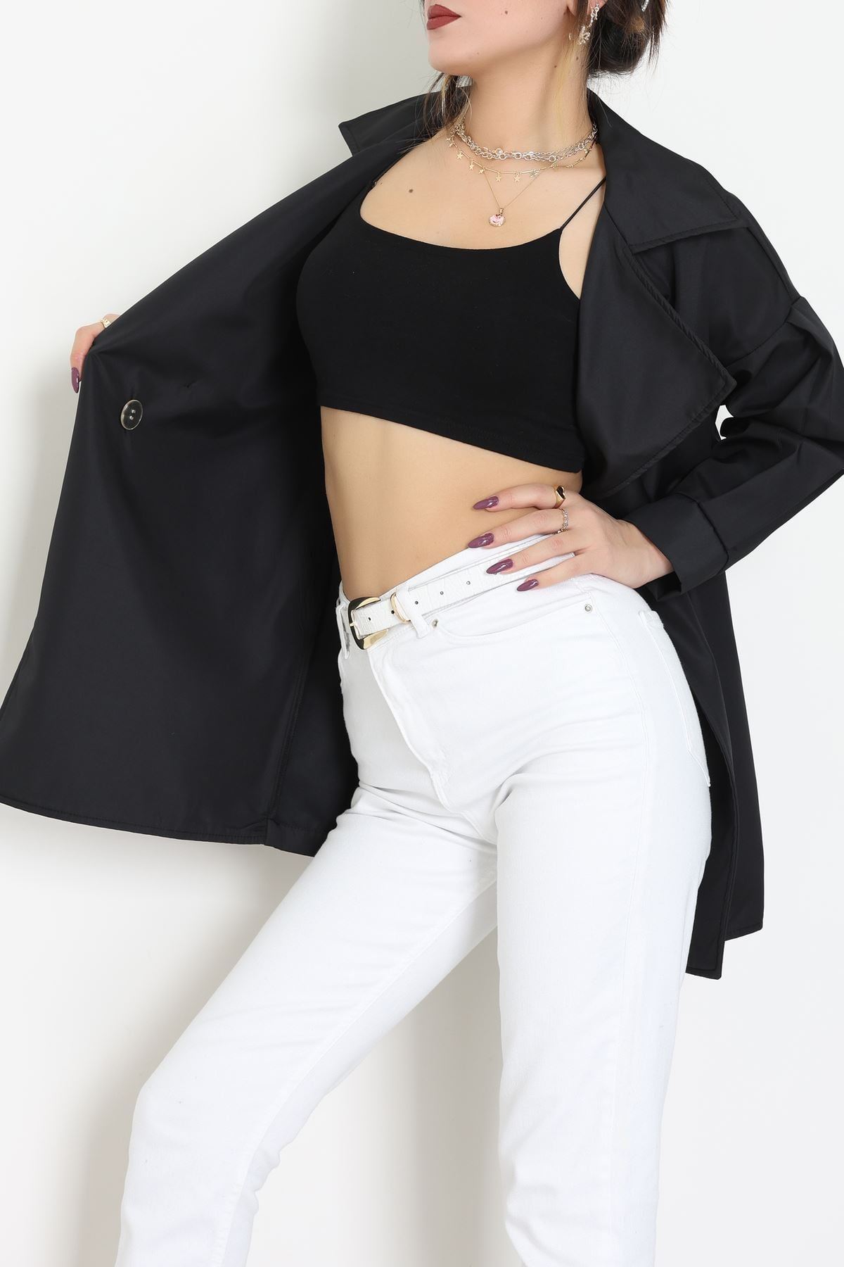 Düğmeli Trençkot Siyah - 7578.179.