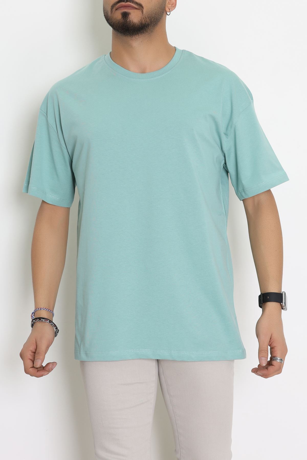 Kompak Penye Unisex Baskısız Oversize Tişört Mint - 55045.1872.