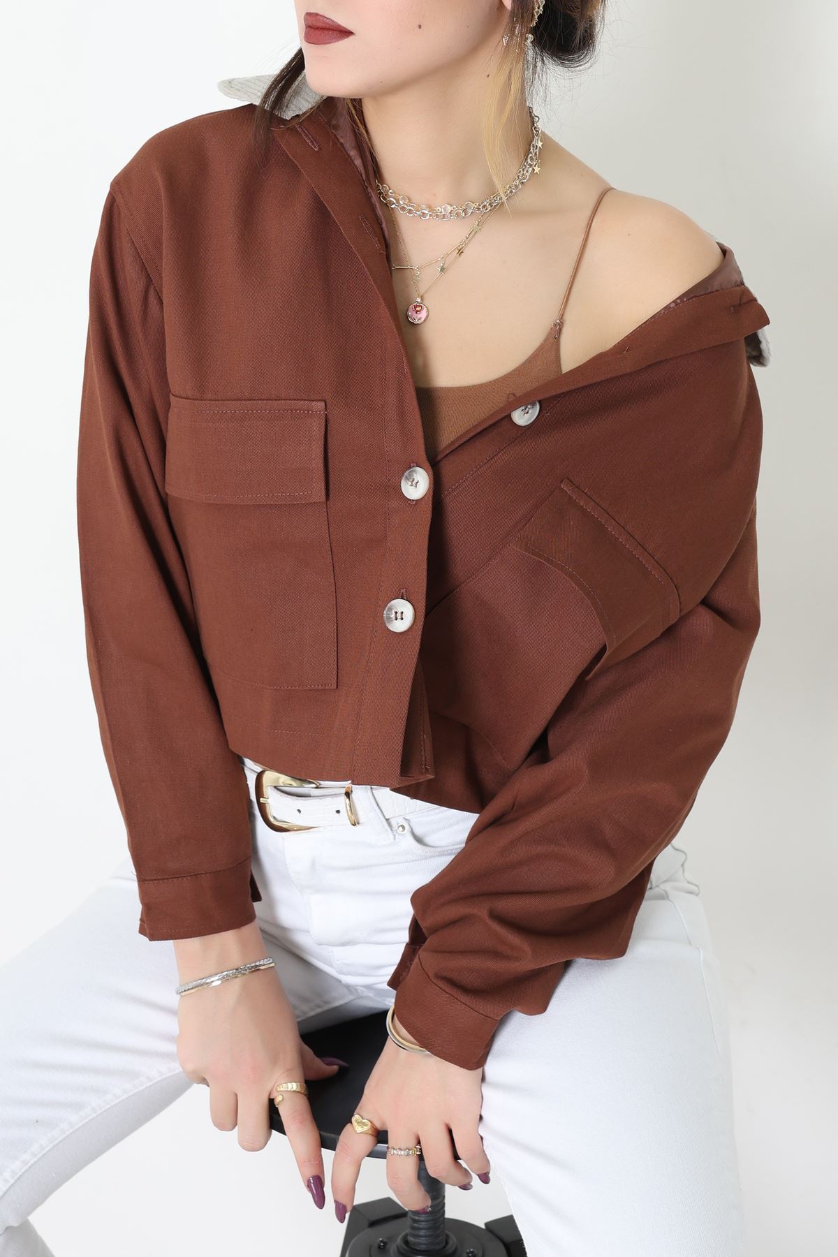 Yaka Fitilli Gabardin Ceket Taba - 8790.179.