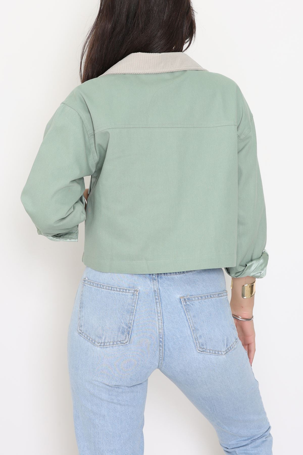 Astarlı Yaka Fitilli Gabardin Ceket Mint - 8790.179.