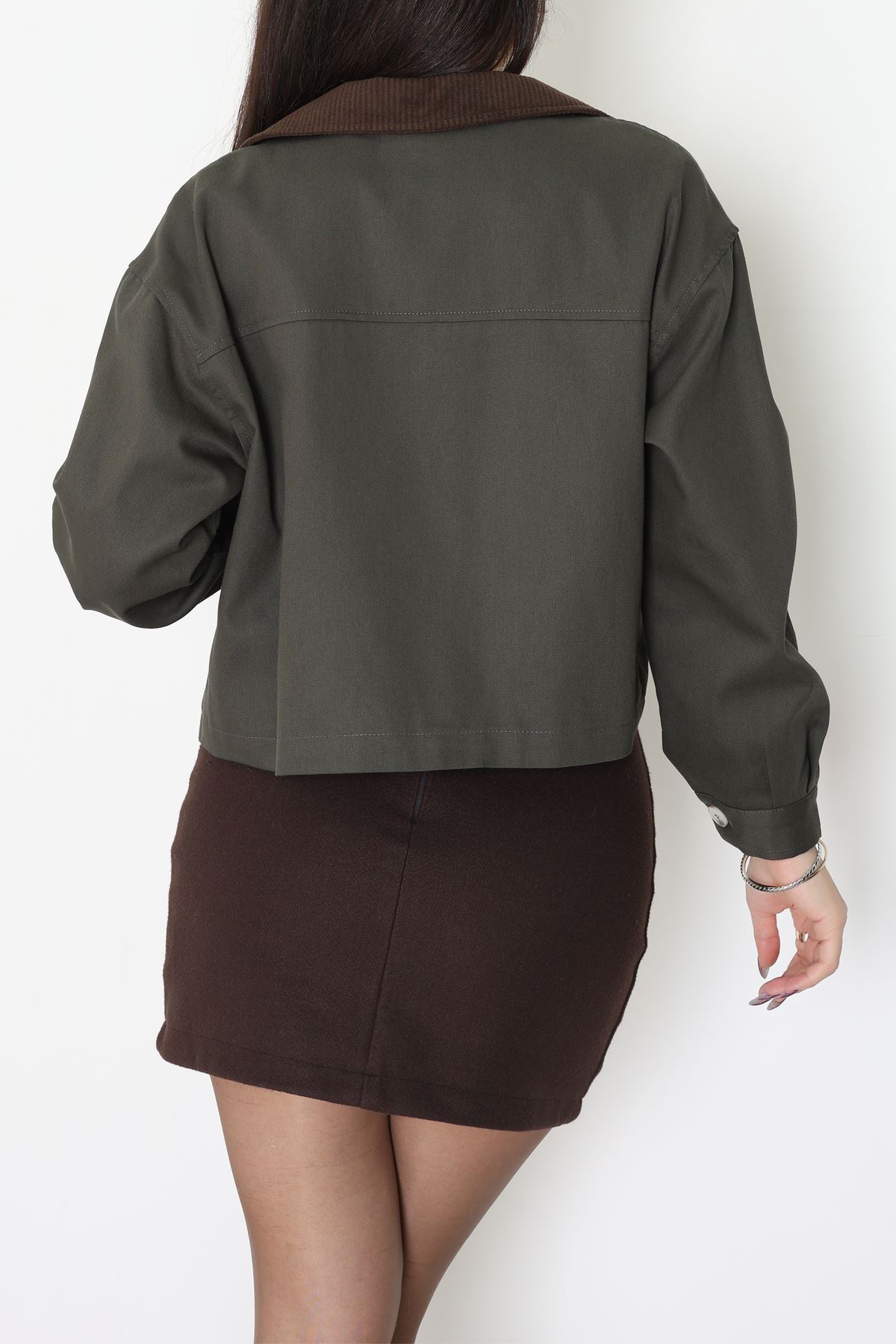 Astarlı Yaka Fitilli Gabardin Ceket Haki - 8790.179.