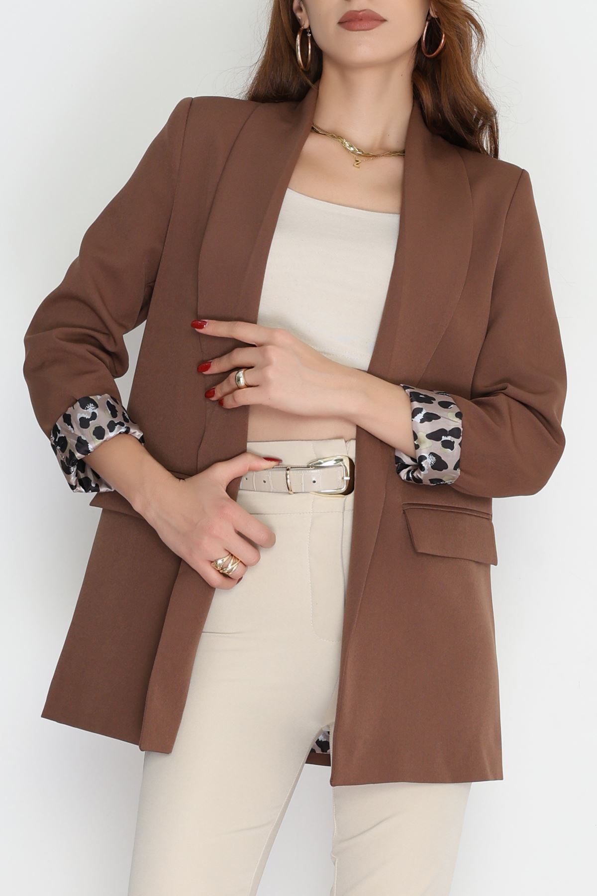 Leopar Astarlı Blazer Ceket Kahve - 51500.1909.