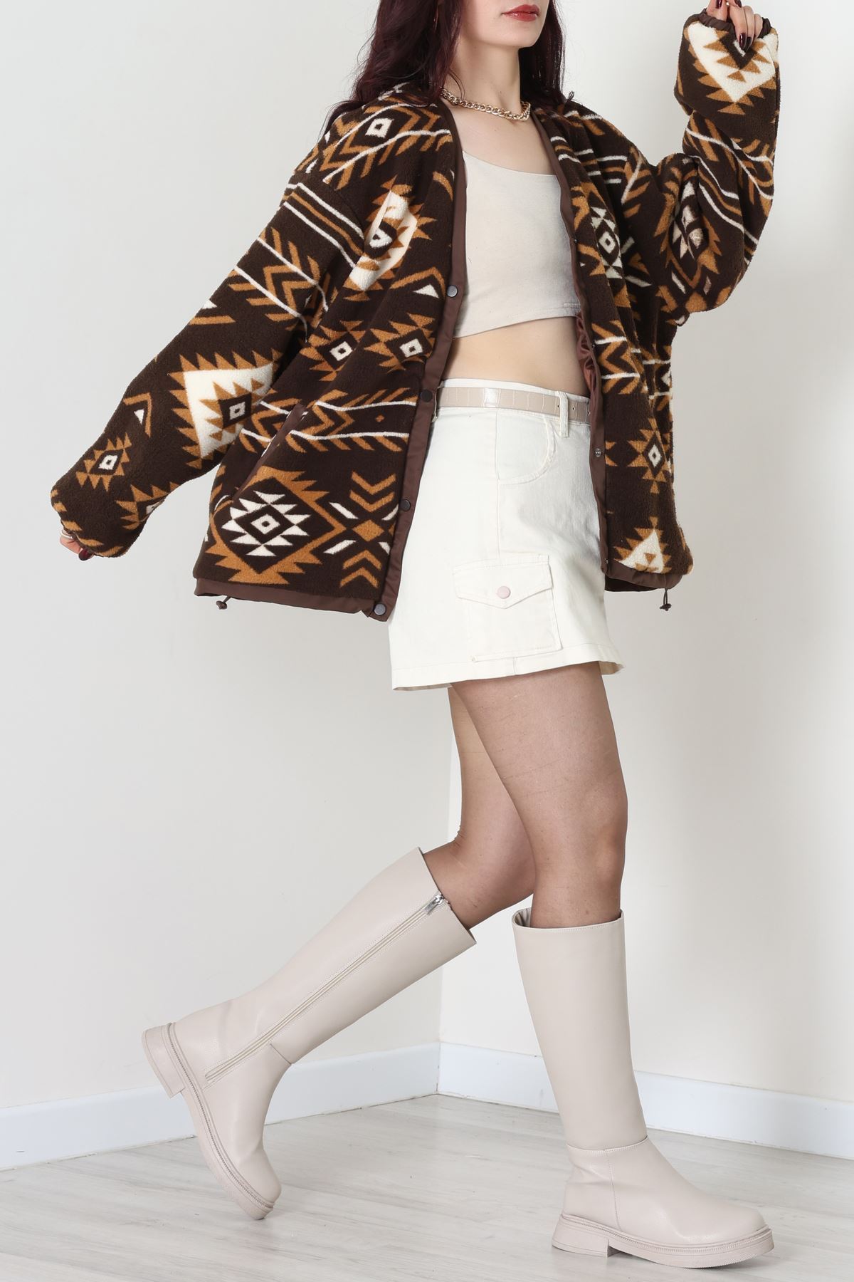 Etnik Desen Astarlı Mont Kahve - 42903.1247.