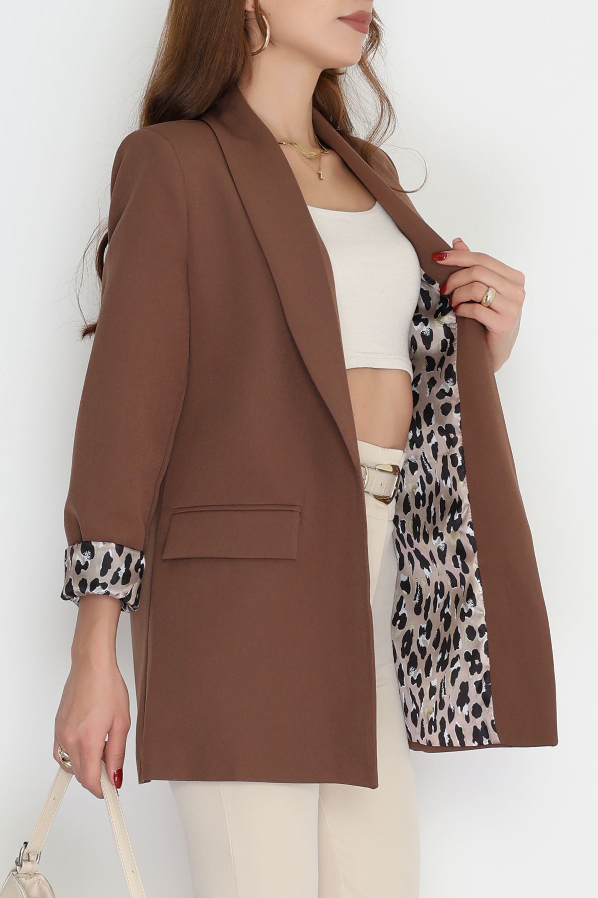 Leopar Astarlı Blazer Ceket Kahve - 51500.1909.