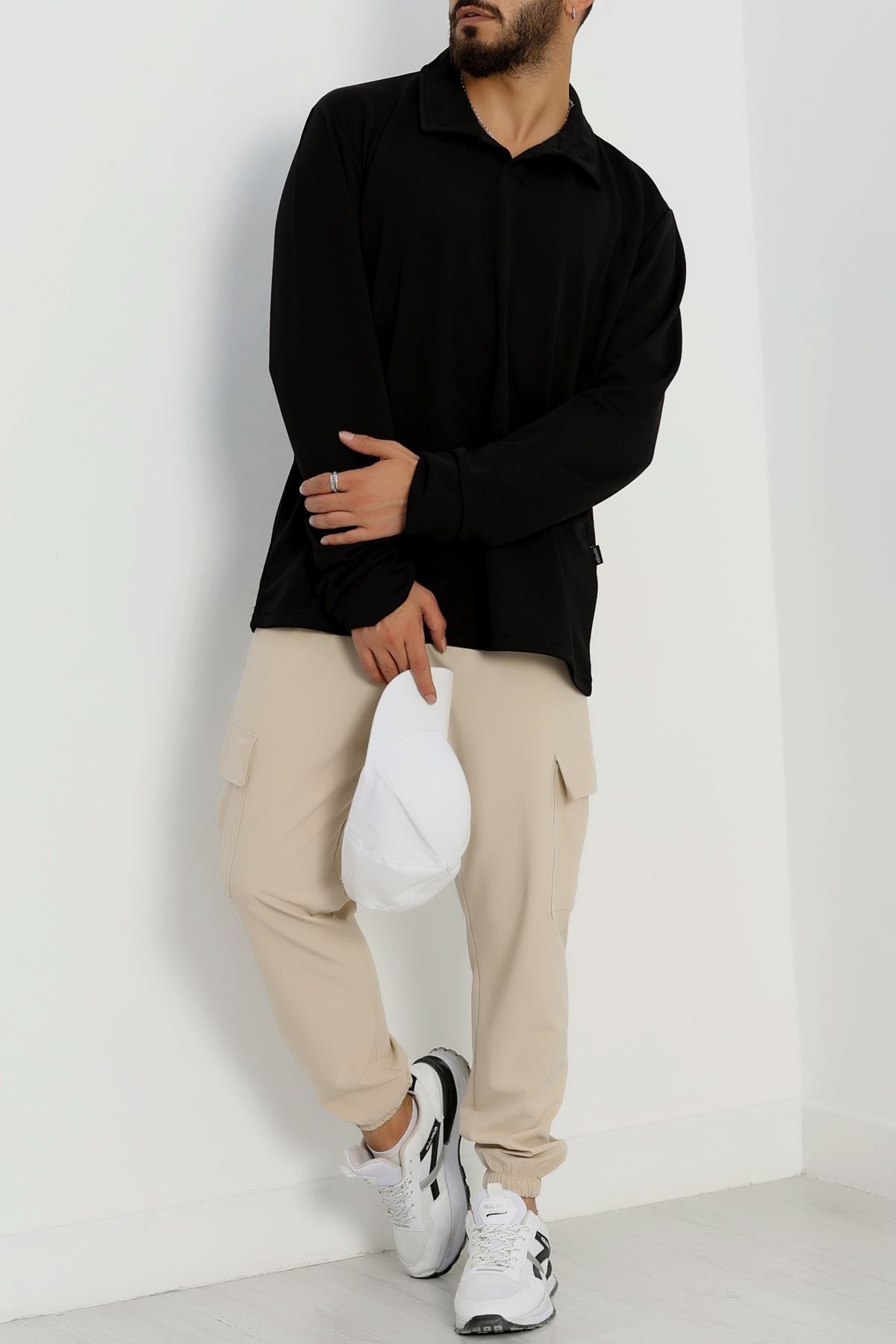 Zra Krep Polo Yaka Erkek Sweat Siyah - 42186.1937.