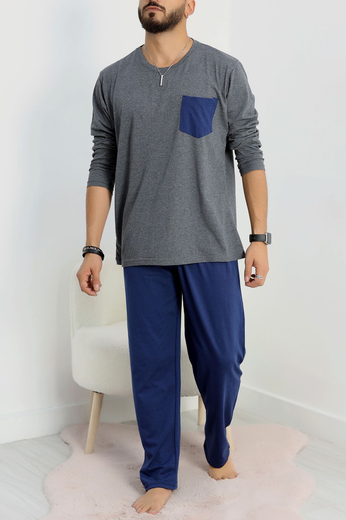 Cep Detay Süprem Erkek Pijama Takımı Füme - 42218.1048.