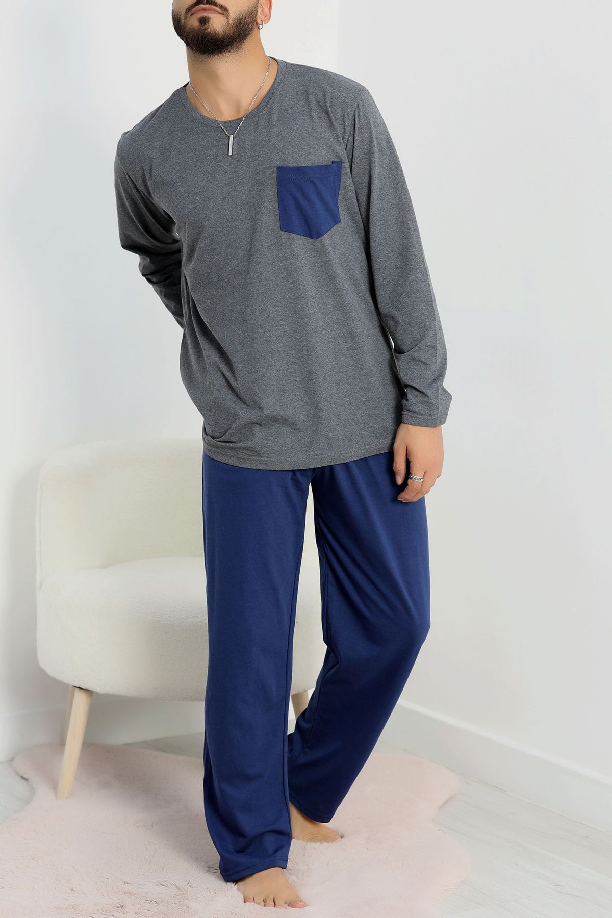 Cep Detay Süprem Erkek Pijama Takımı Füme - 42218.1048.