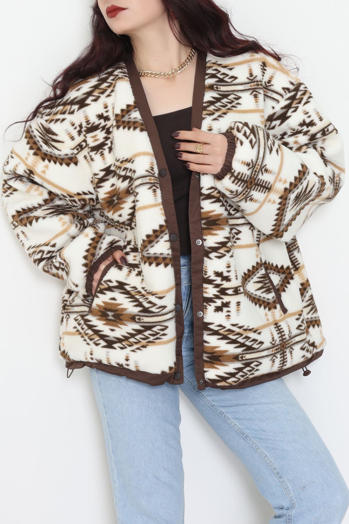 Etnik Desen Astarlı Mont Ekrukahve - 42903.1247.