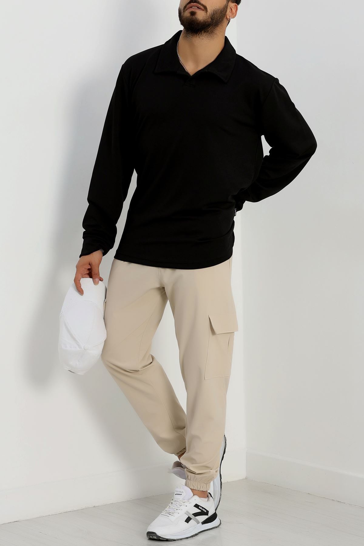 Zra Krep Polo Yaka Erkek Sweat Siyah - 42186.1937.