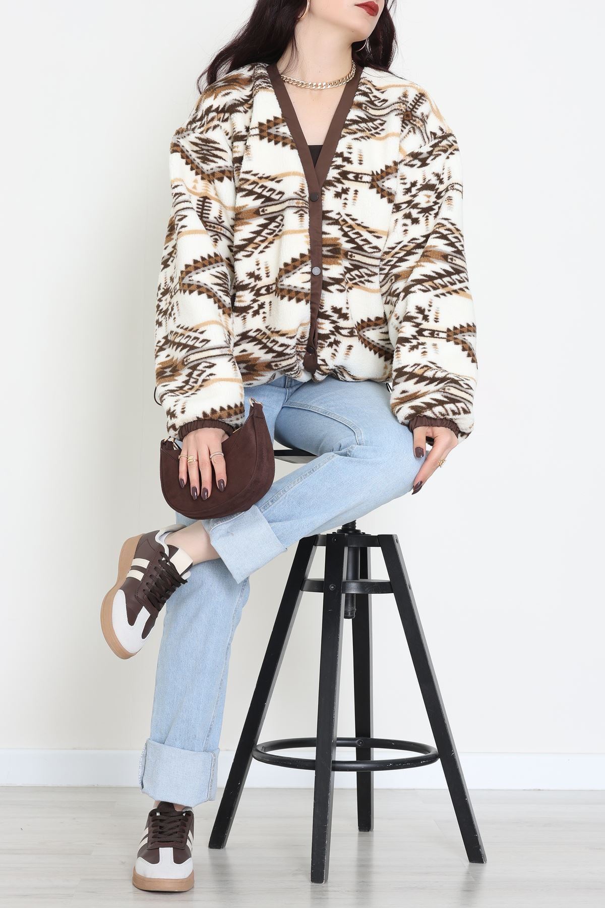 Etnik Desen Astarlı Mont Ekrukahve - 42903.1247.