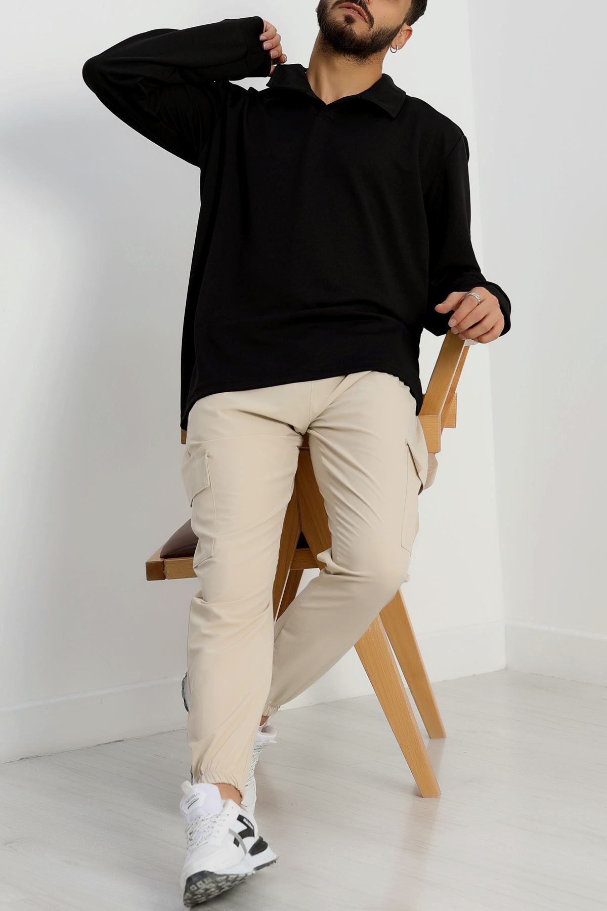 Zra Krep Polo Yaka Erkek Sweat Siyah - 42186.1937.