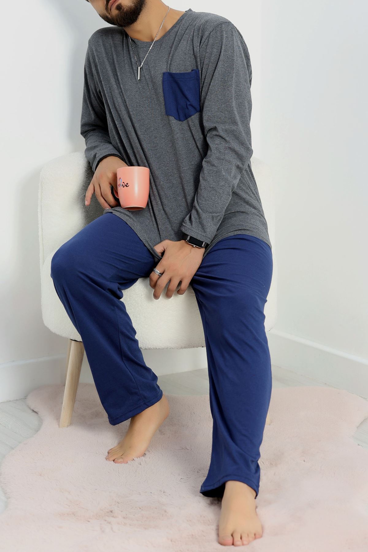 Cep Detay Süprem Erkek Pijama Takımı Füme - 42218.1048.