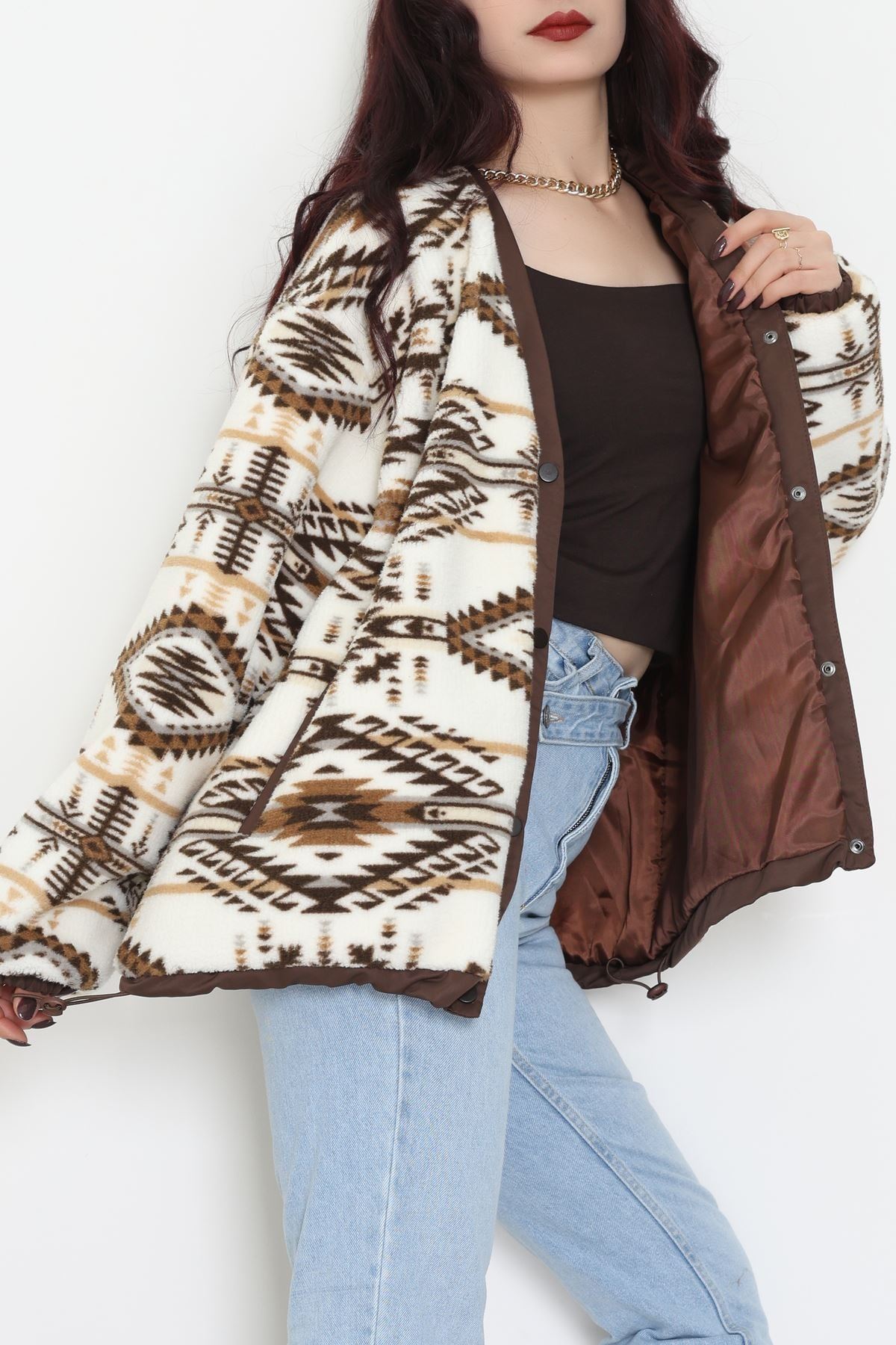 Etnik Desen Astarlı Mont Ekrukahve - 42903.1247.