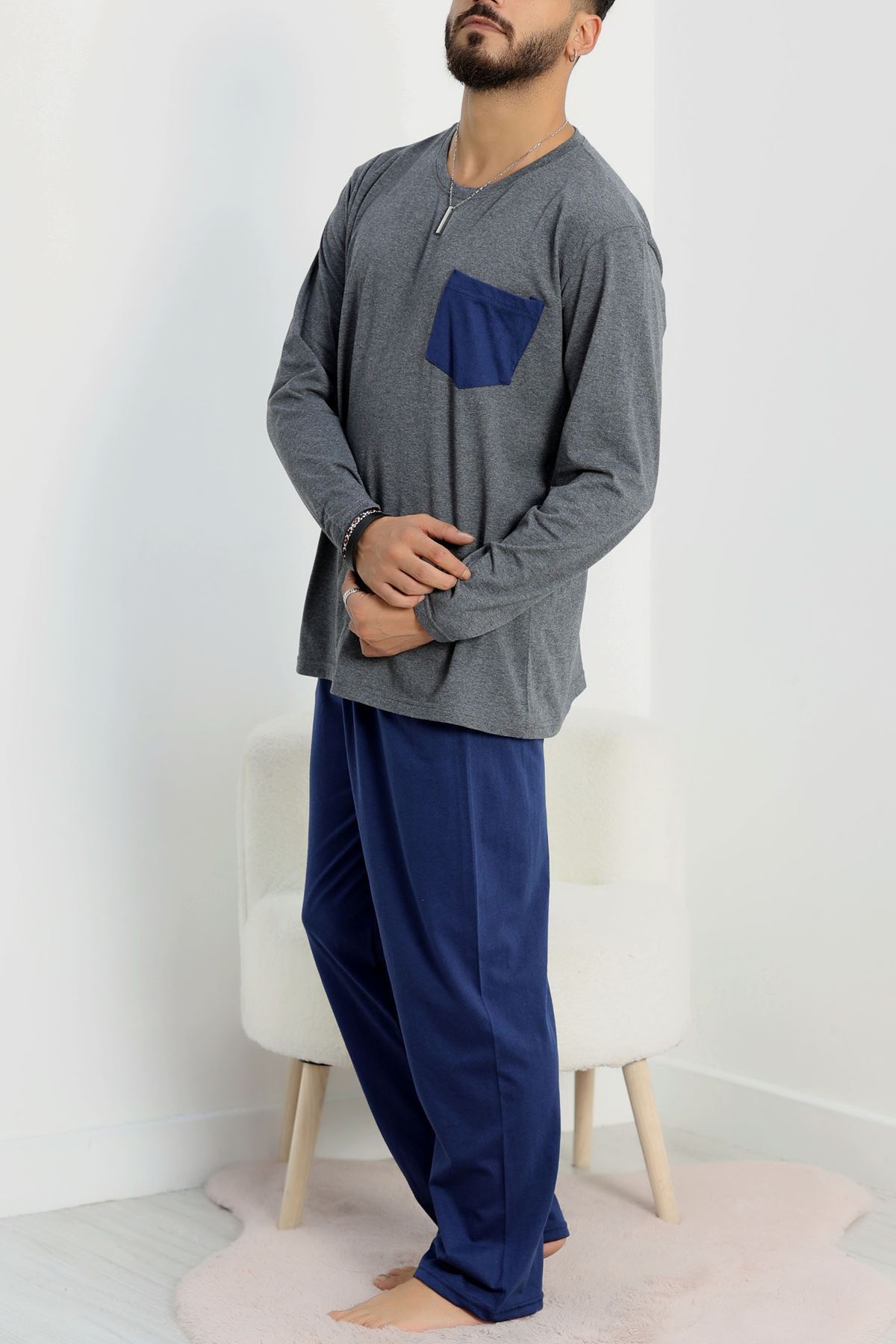 Cep Detay Süprem Erkek Pijama Takımı Füme - 42218.1048.