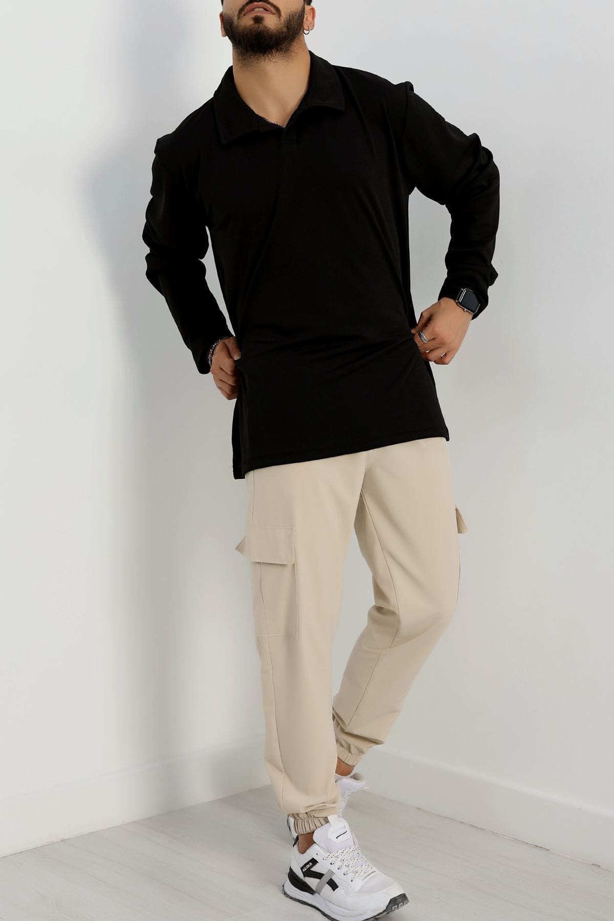 Zra Krep Polo Yaka Erkek Sweat Siyah - 42186.1937.