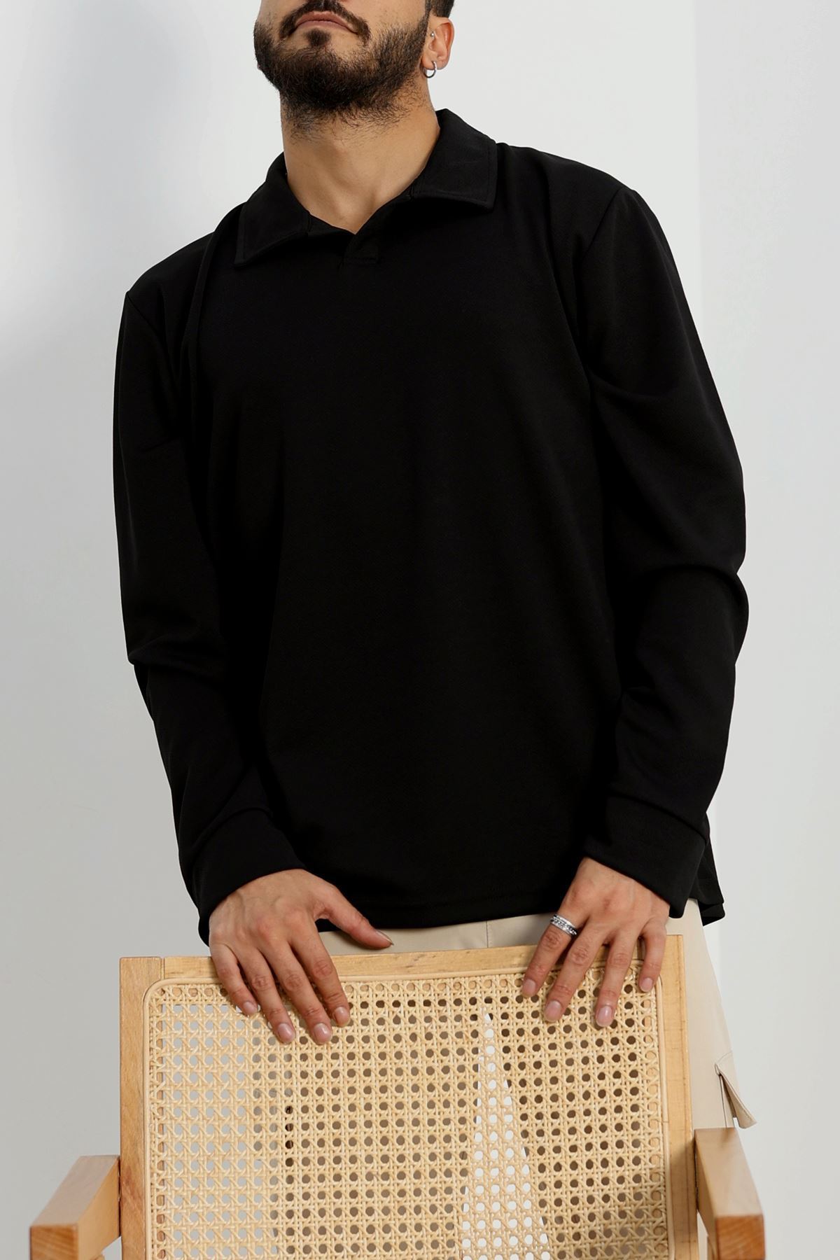 Zra Krep Polo Yaka Erkek Sweat Siyah - 42186.1937.