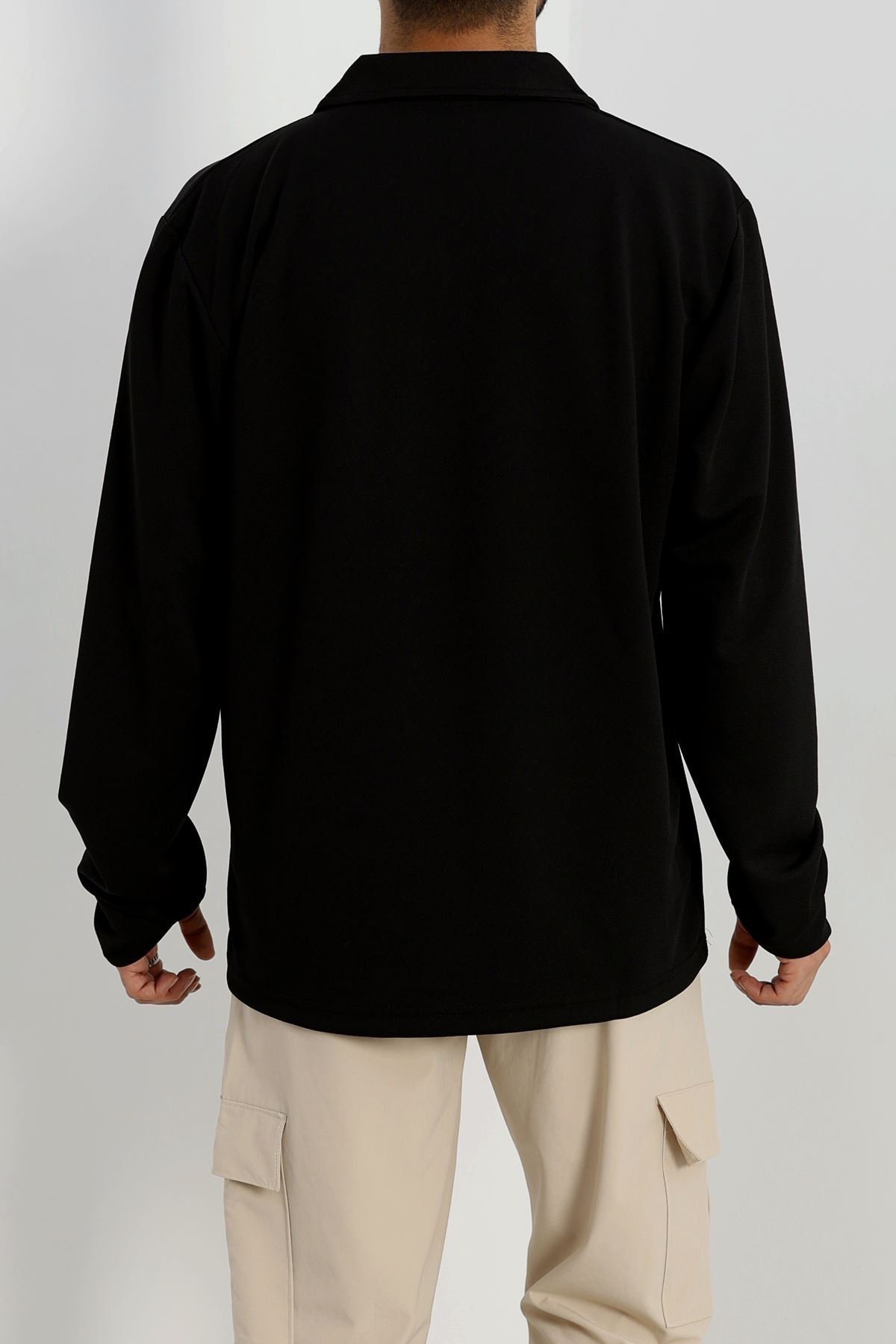 Zra Krep Polo Yaka Erkek Sweat Siyah - 42186.1937.