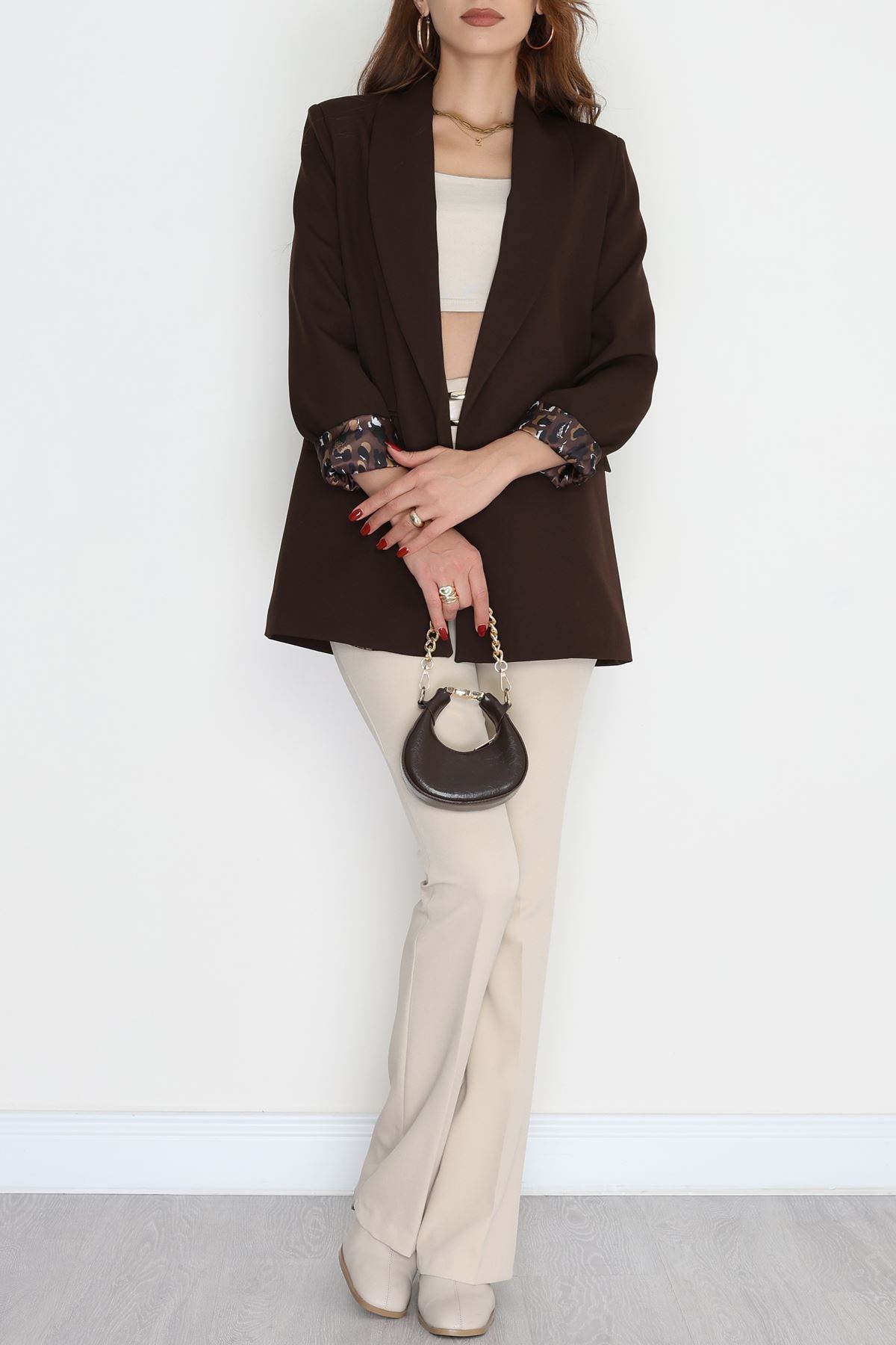 Leopar Astarlı Blazer Ceket Acıkahve - 51500.1909.