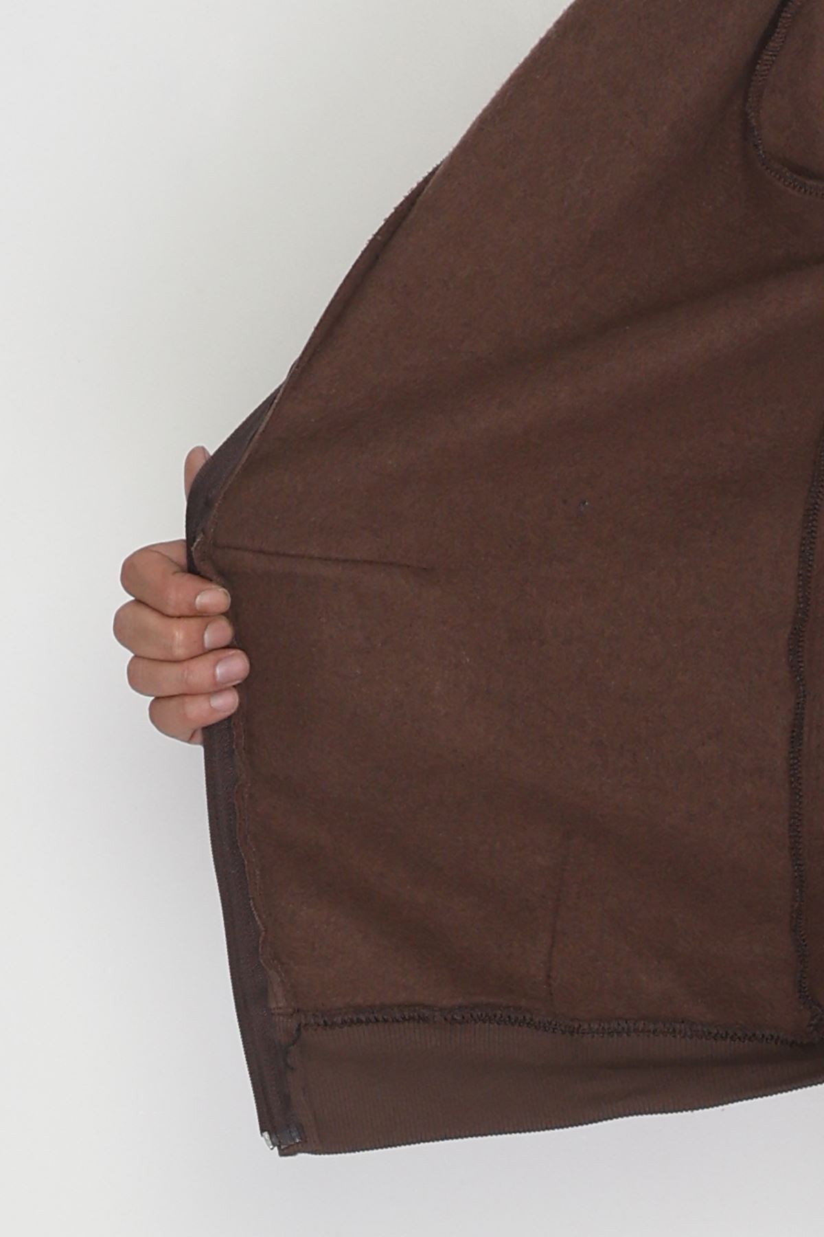 Kapşonlu Fermuarlı 3 İplik Erkek Sweat Kahve - 42575.1878.