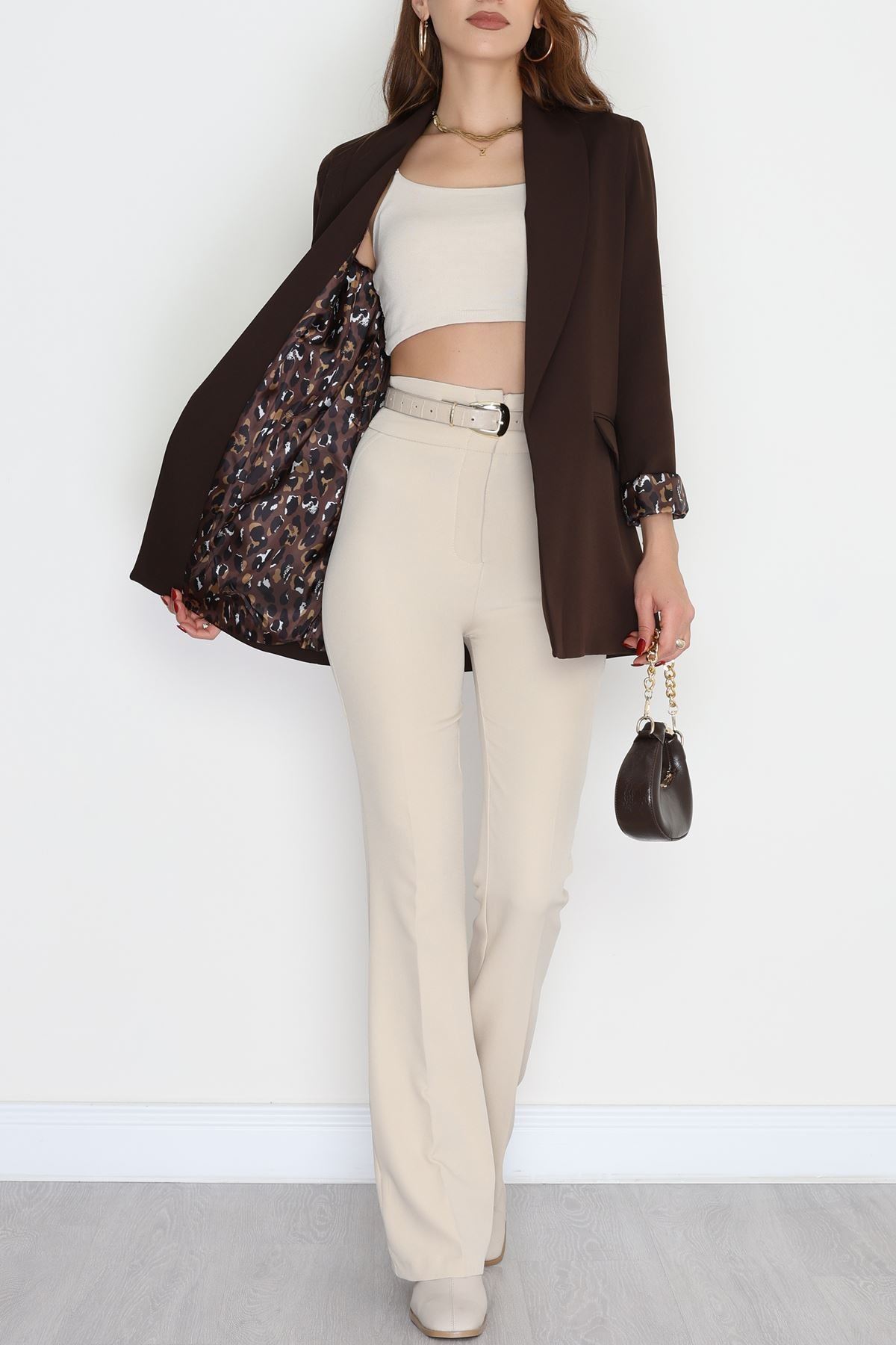 Leopar Astarlı Blazer Ceket Acıkahve - 51500.1909.