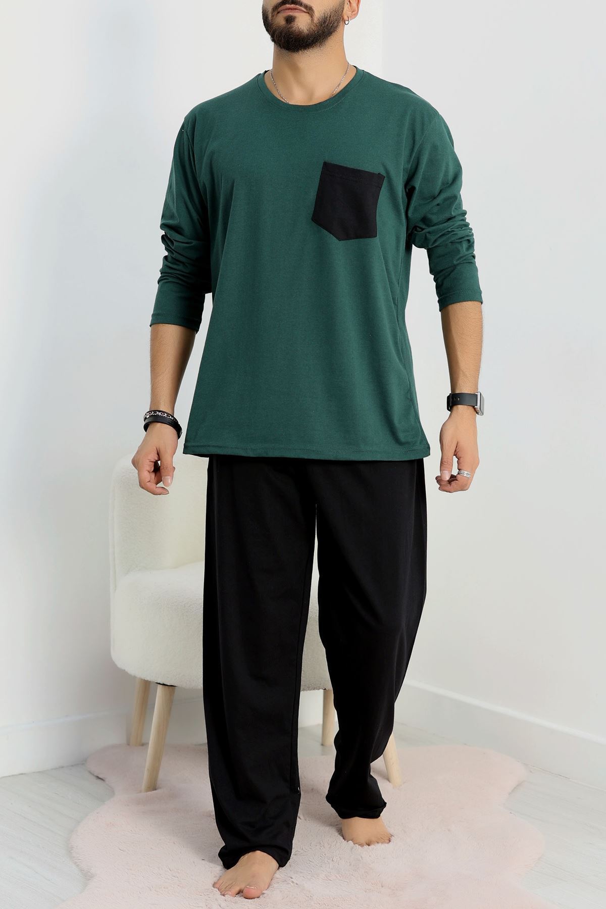 Cep Detay Süprem Erkek Pijama Takımı Yeşil - 42218.1048.