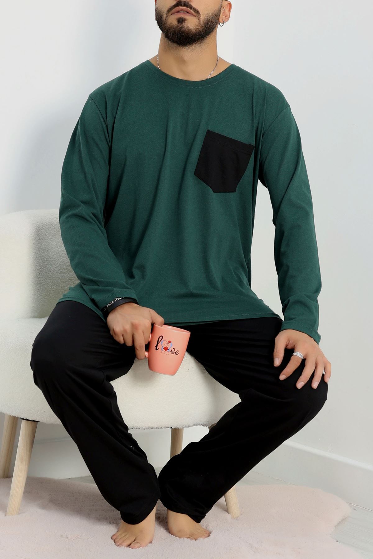 Cep Detay Süprem Erkek Pijama Takımı Yeşil - 42218.1048.