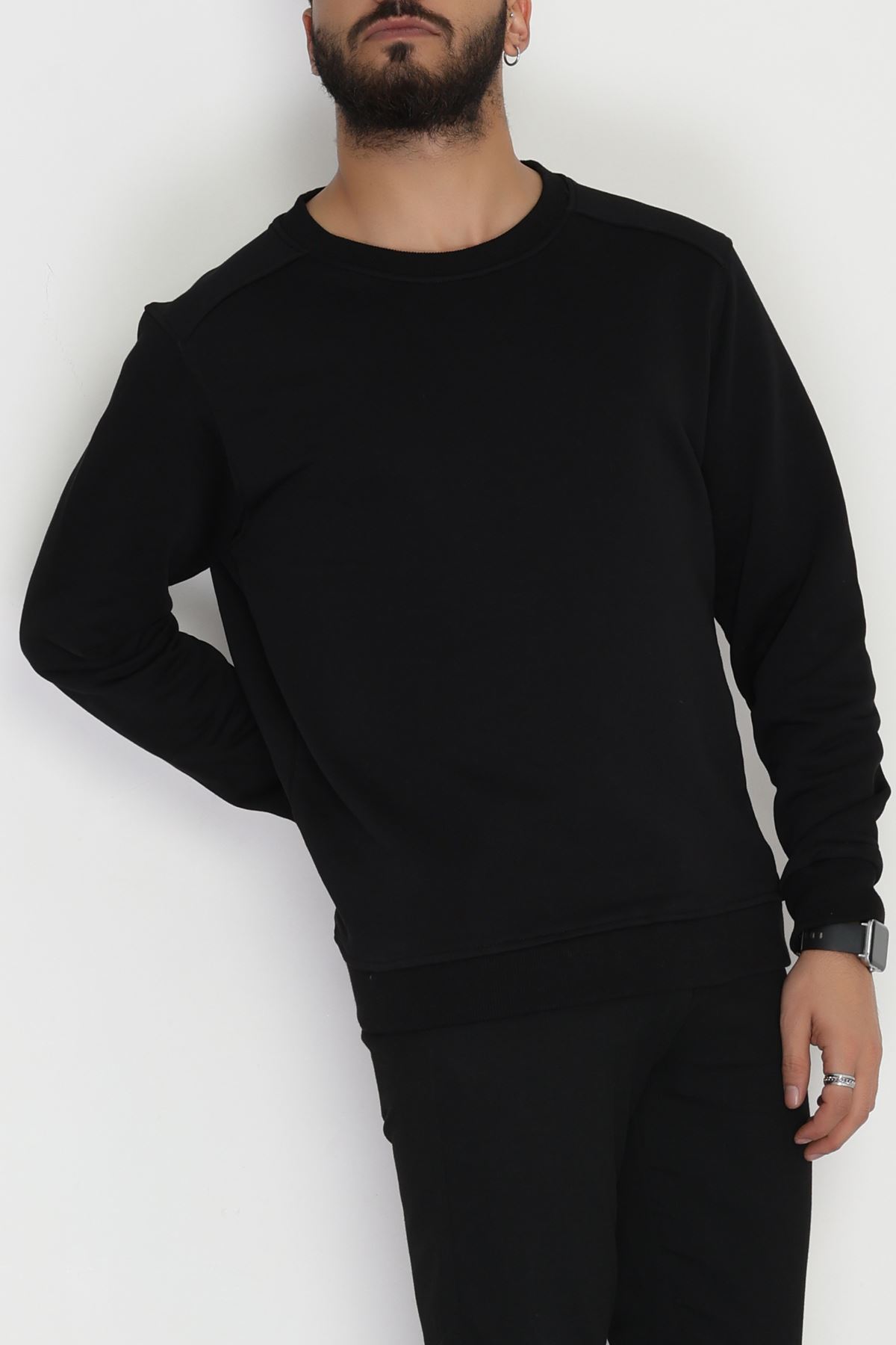 3 İplik Şardonsuz Erkek Sweat Siyah - 42617.1878.