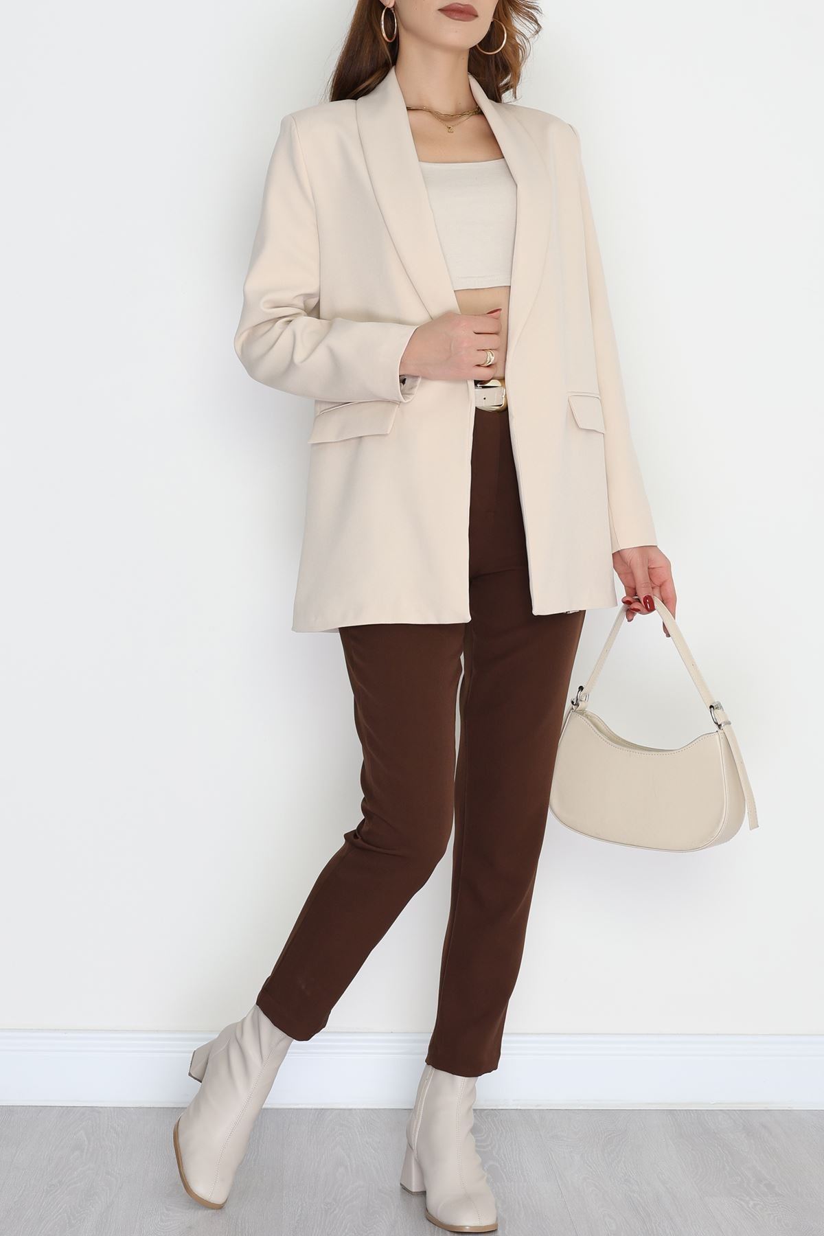 Leopar Astarlı Blazer Ceket Bej - 51500.1909.