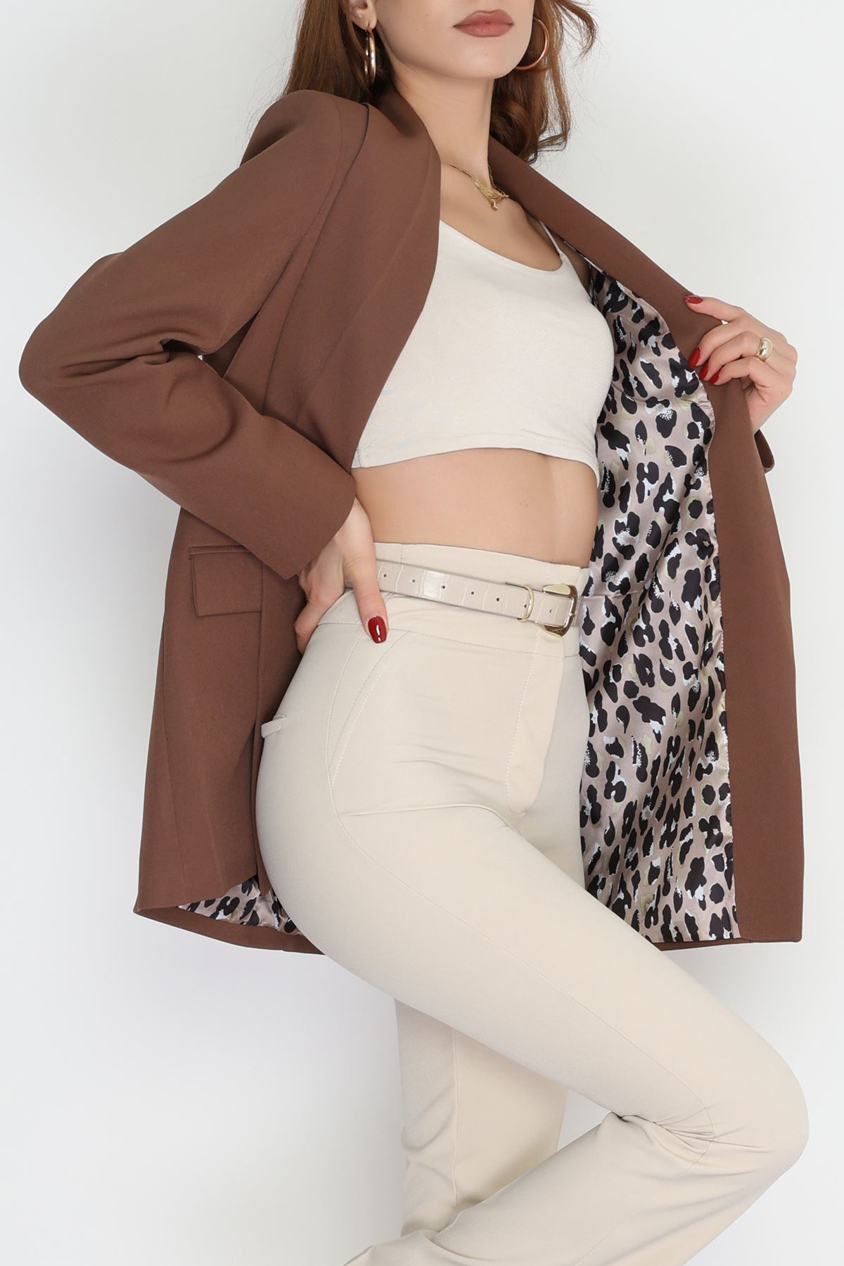Leopar Astarlı Blazer Ceket Kahve - 51500.1909.