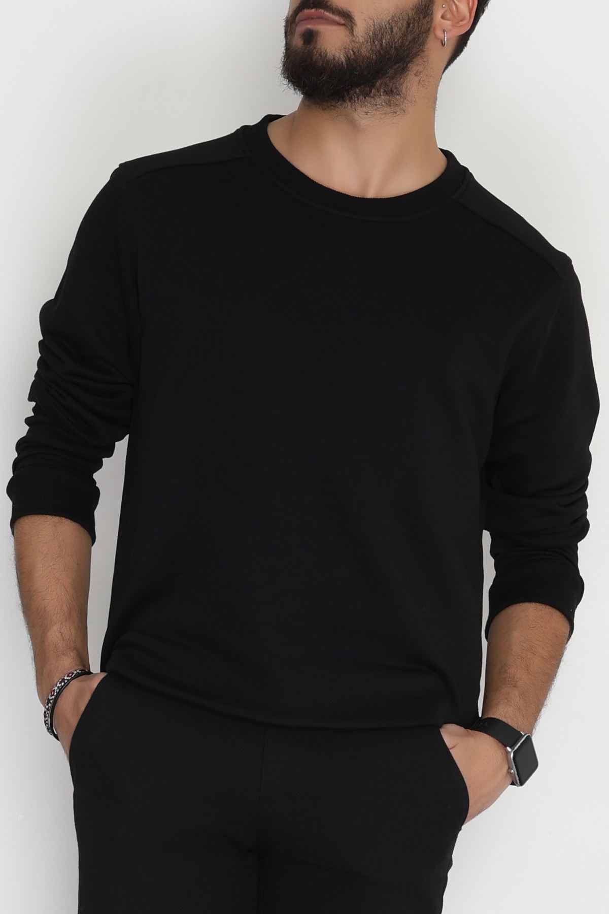 3 İplik Şardonsuz Erkek Sweat Siyah - 42617.1878.