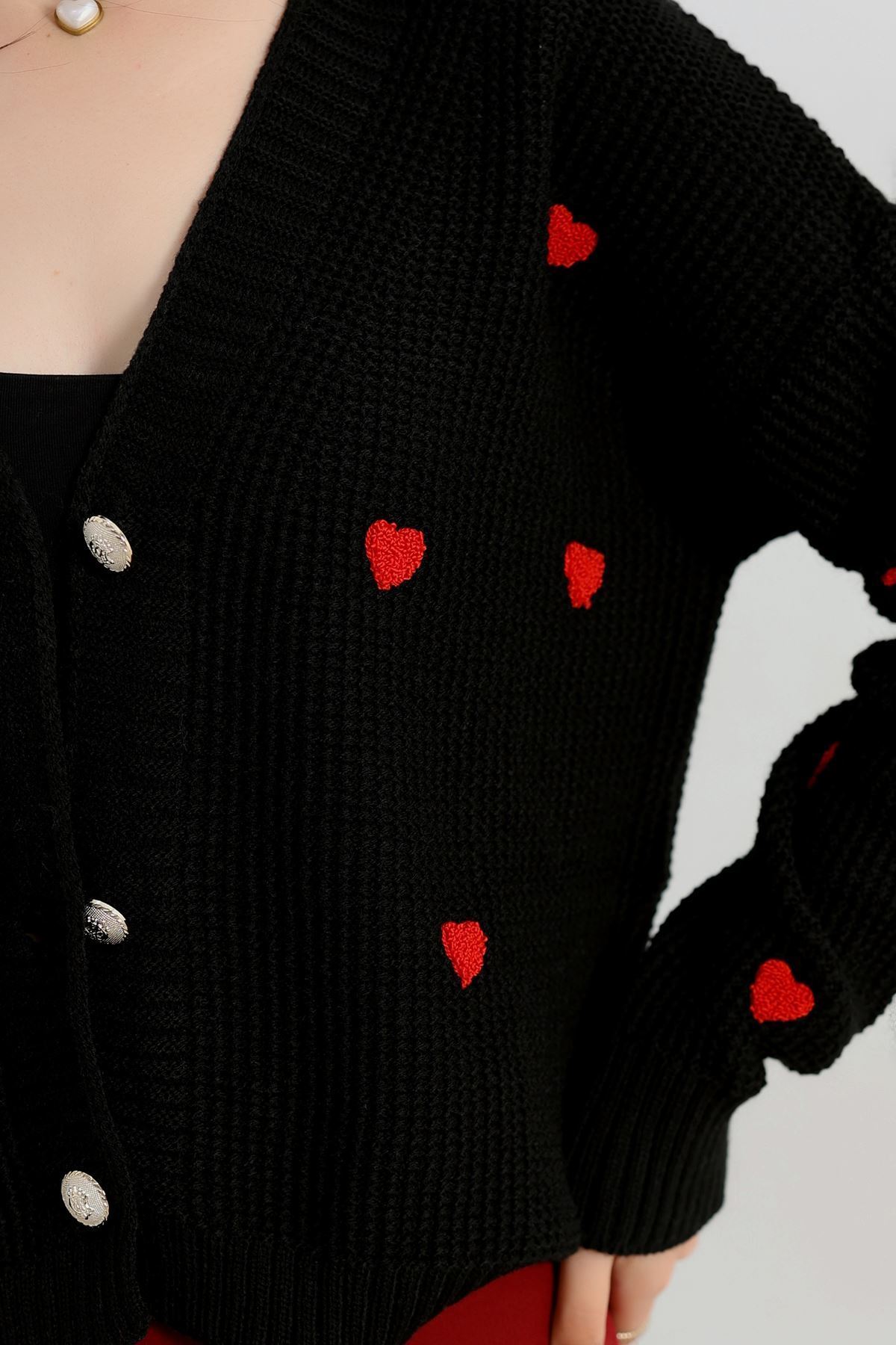 Nakışlı Crop Hırka Siyahkırmızı - 443.1577.