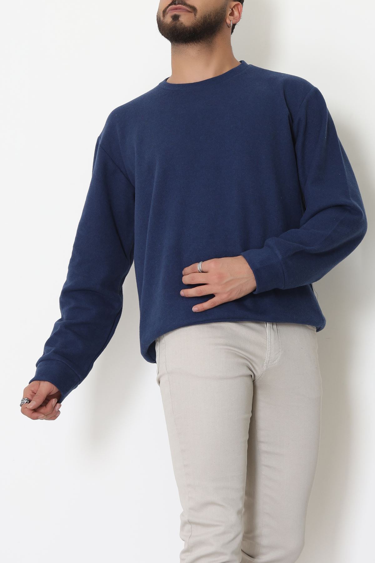 Bisiklet Yaka Selanik Kumaş Erkek Sweat Lacivert - 42674.1567.