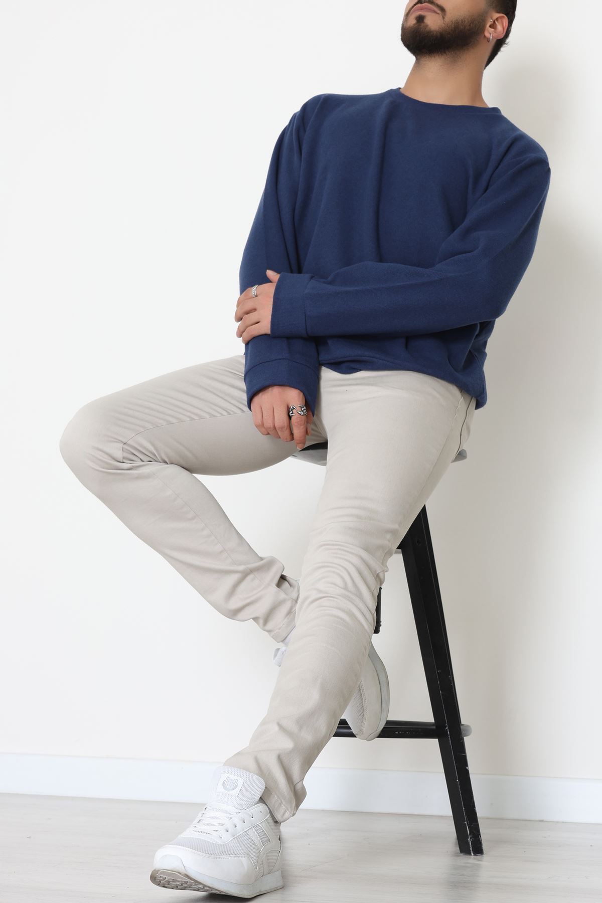 Bisiklet Yaka Selanik Kumaş Erkek Sweat Lacivert - 42674.1567.