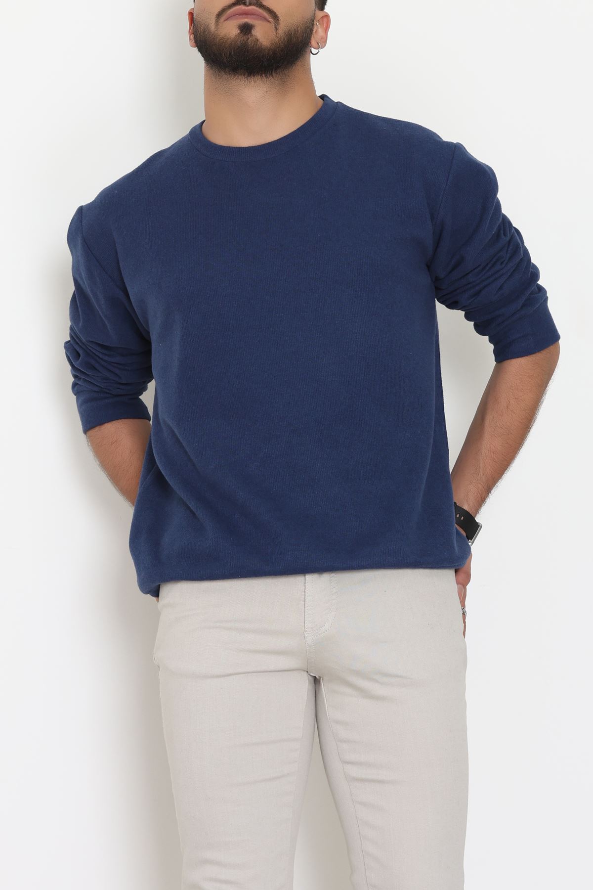 Bisiklet Yaka Selanik Kumaş Erkek Sweat Lacivert - 42674.1567.