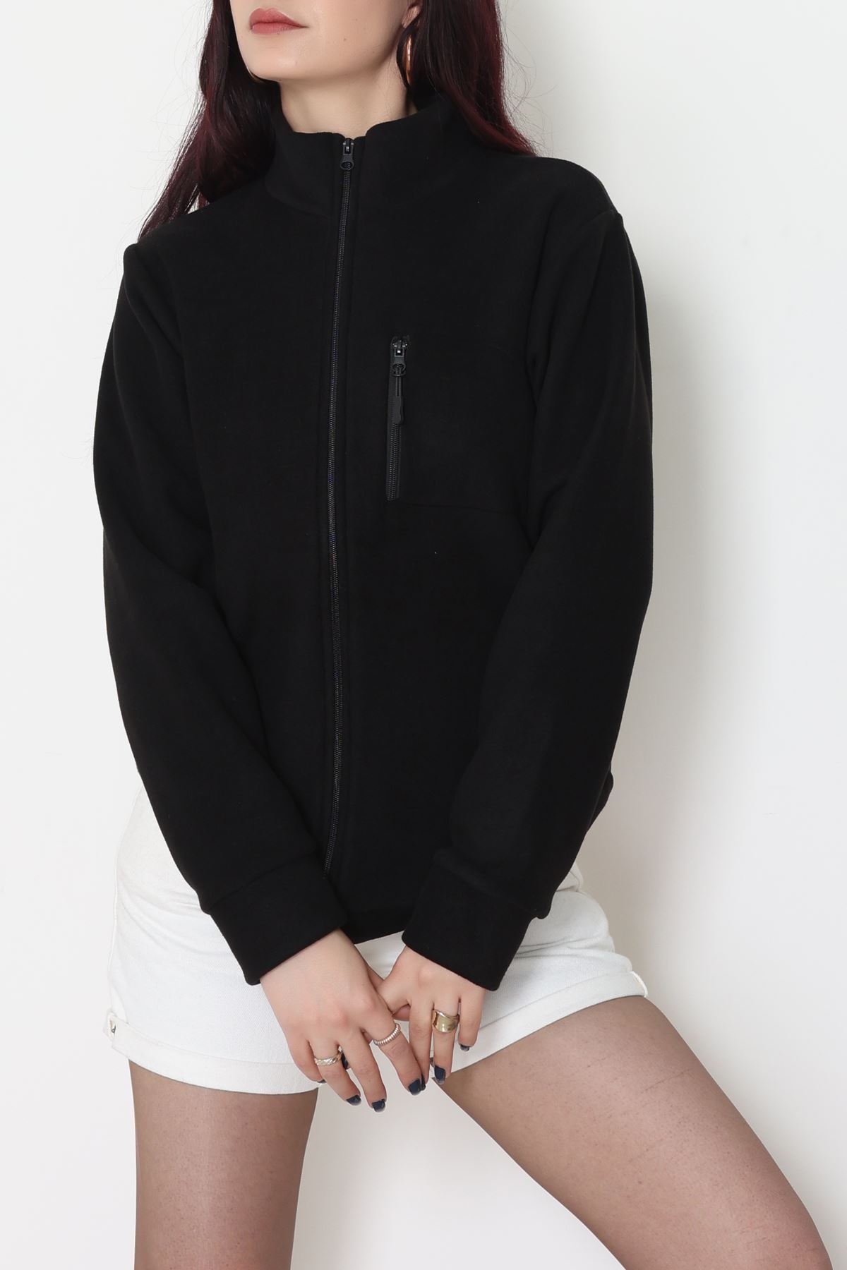 Fermuarlı Dik Yaka Polar Ceket Siyah - 52113.053.