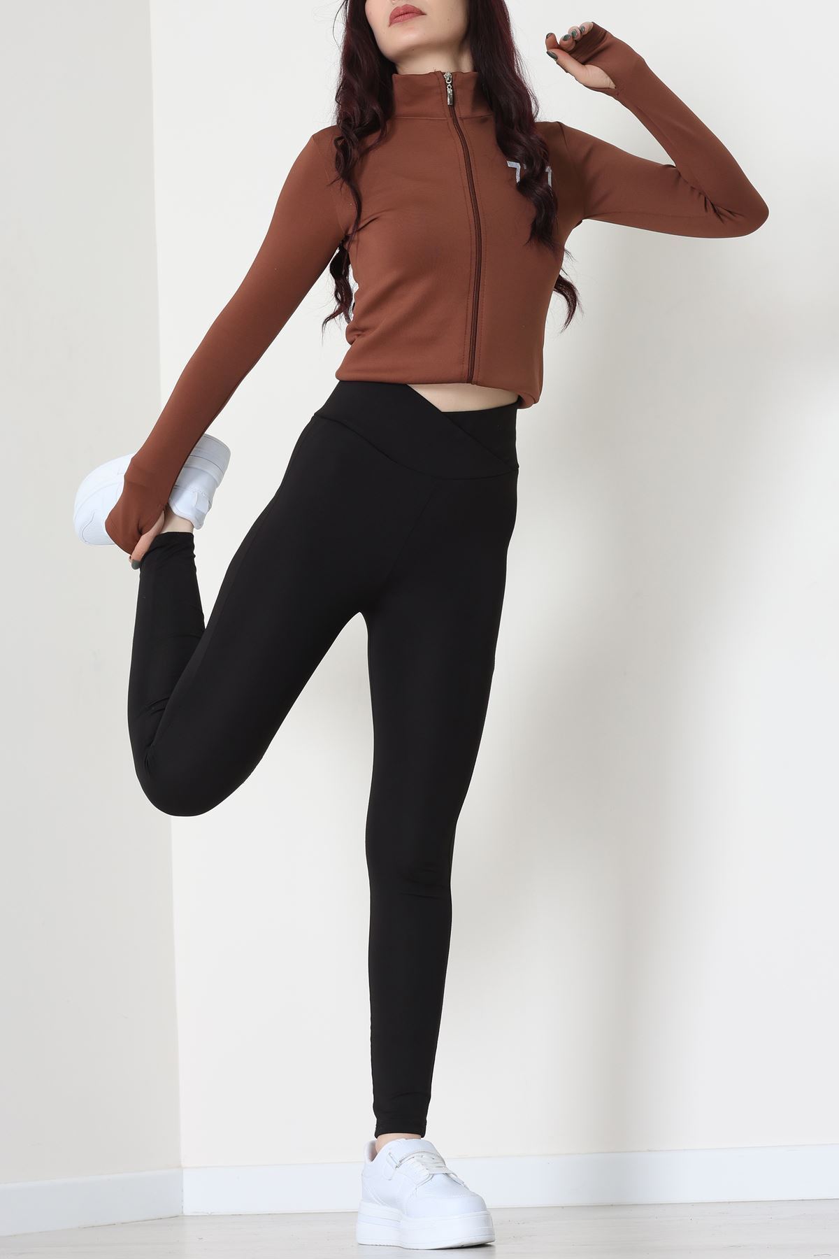 Double Krep Kumaş Parmak Geçmeli Baskılı Ceket Acıkahve - 42783.1567.