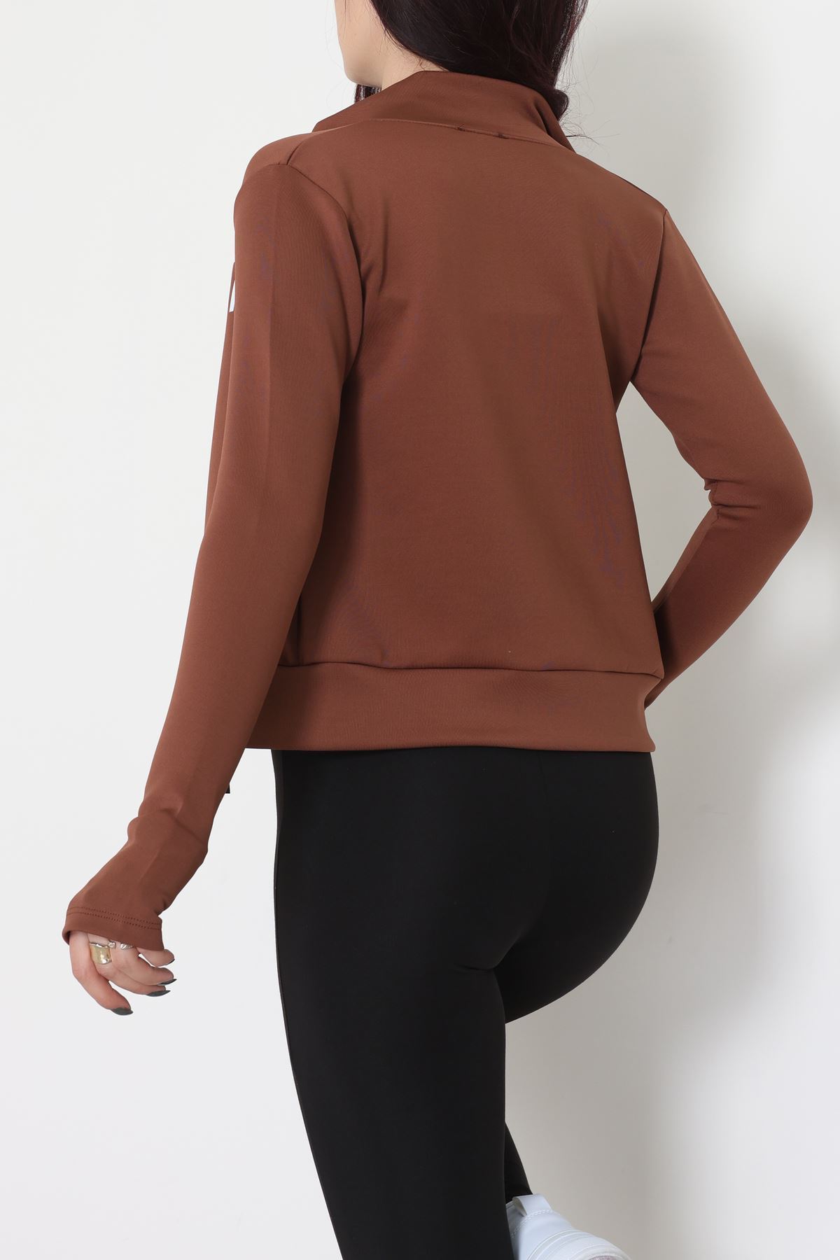 Double Krep Kumaş Parmak Geçmeli Baskılı Ceket Acıkahve - 42783.1567.