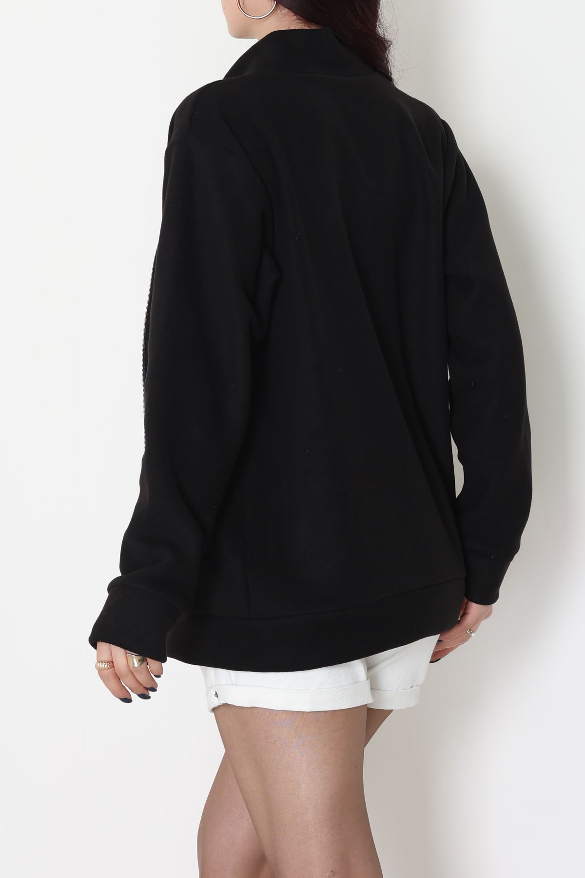 Fermuarlı Dik Yaka Polar Ceket Siyah - 52113.053.